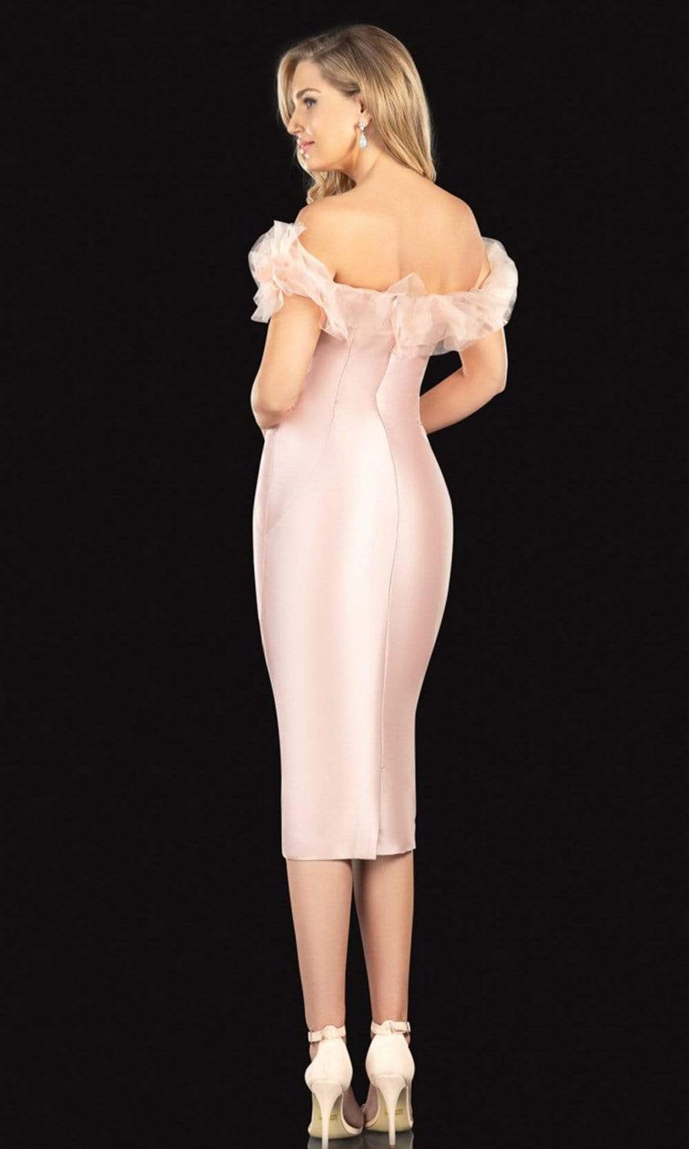 Terani Couture - 2021C2604 Ruffle Sweetheart Off-Shoulder Sheath Dress - back view