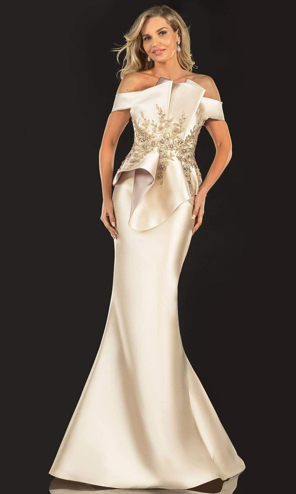 Terani Couture - 2021E2835 Lace Appliqued Fold-Ornate Mermaid Gown - designer evening gown at Silhouette Dresses