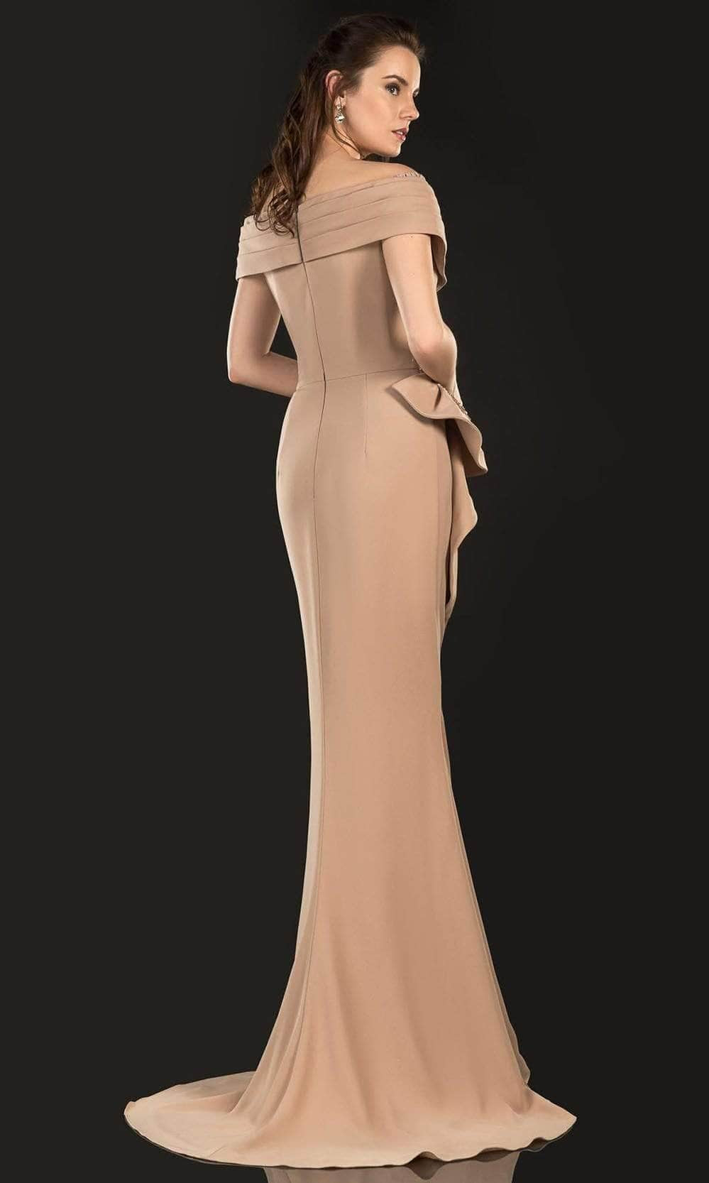Terani Couture 2021M2986 - Pleated Off Shoulder Formal Gown - back view
