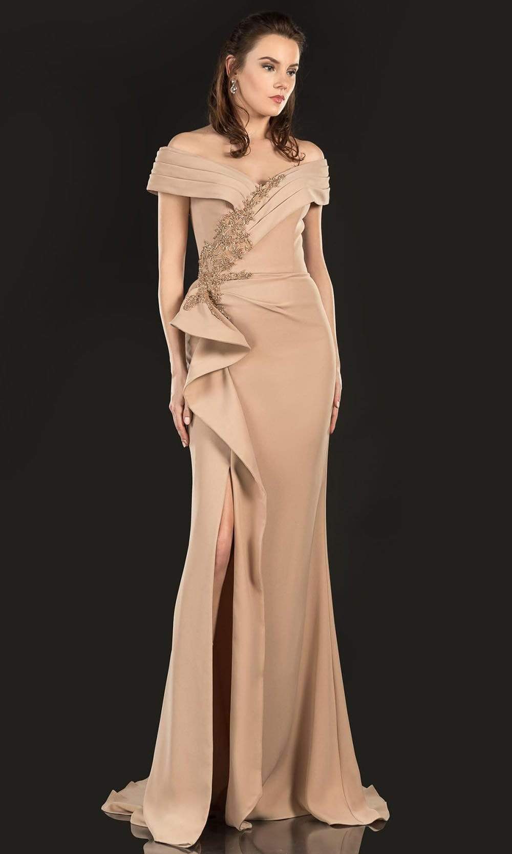 Terani Couture - 2021M2986 Wrap Off Shoulder Mother of the Bride Gown - designer mother of the bride dress at Silhouette Dres