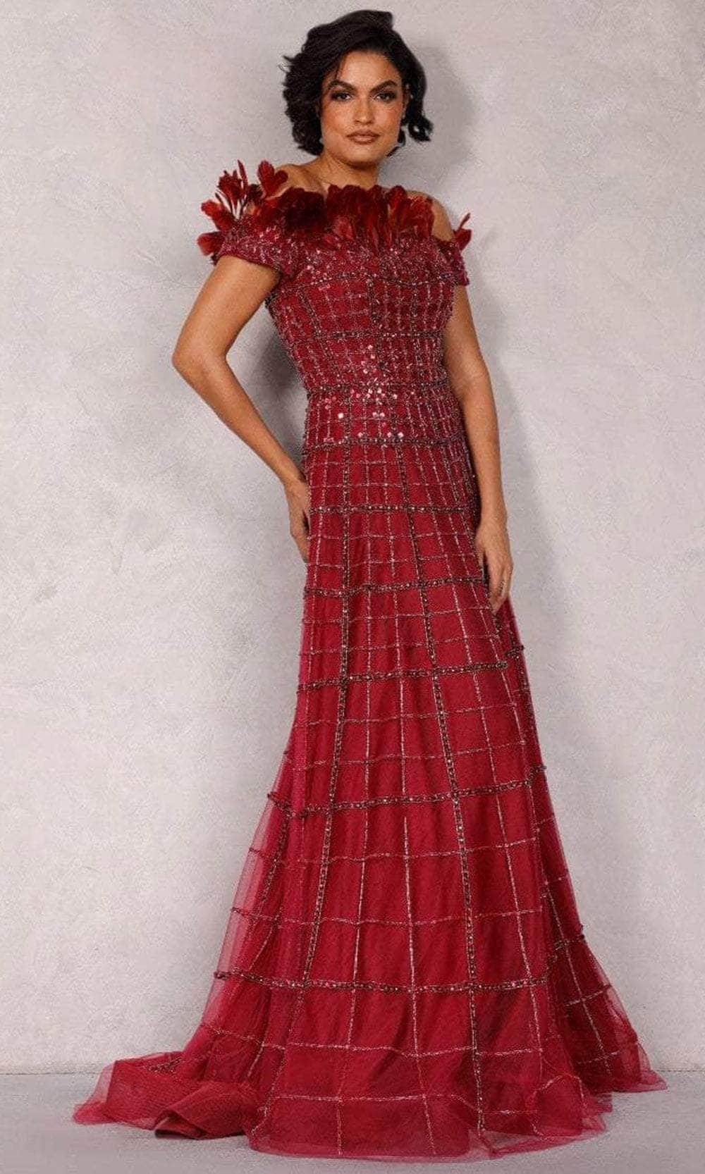 Terani Couture 2027GL3240 - Off-Shoulder Feather Long Dress