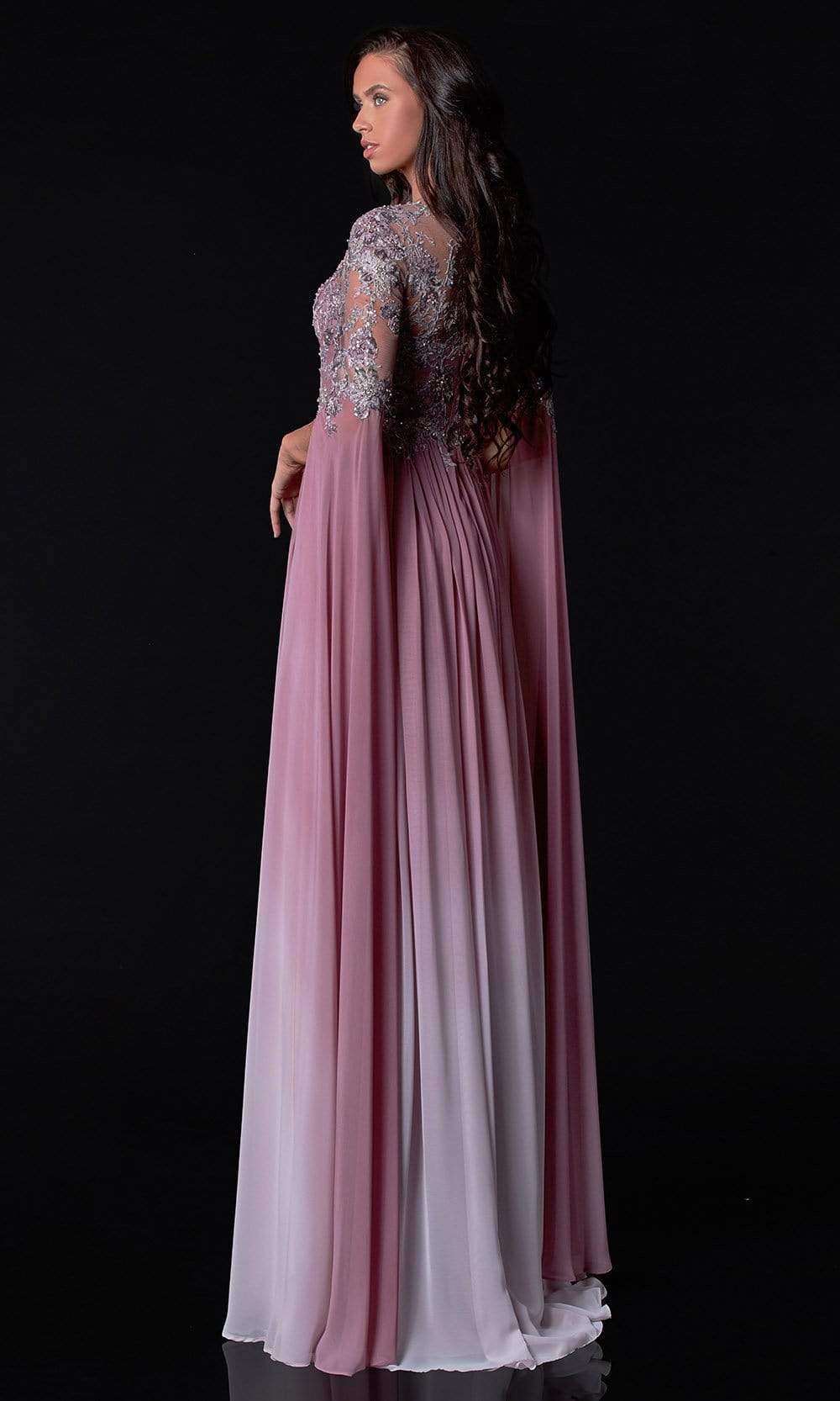Terani Couture - 2111M5282 Embroidered Full Sleeves A-Line Dress