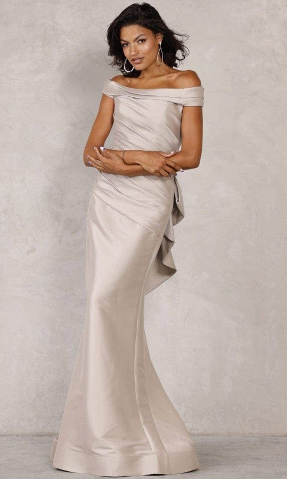 Terani Couture - 2111M5299 Off Shoulder Ruched Long Gown