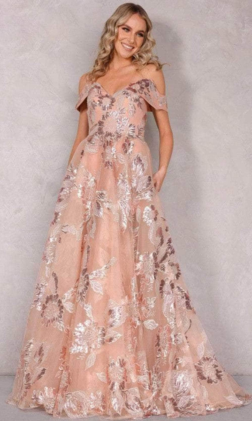 Terani Couture 2111P4104 - Off-Shoulder A-line Long Dress - designer evening gown at Silhouette Dresses