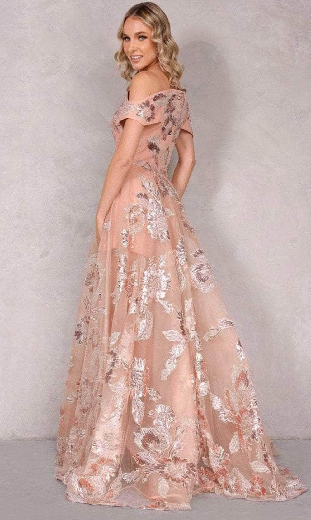 Terani Couture 2111P4104 - Off-Shoulder A-line Long Dress - back view