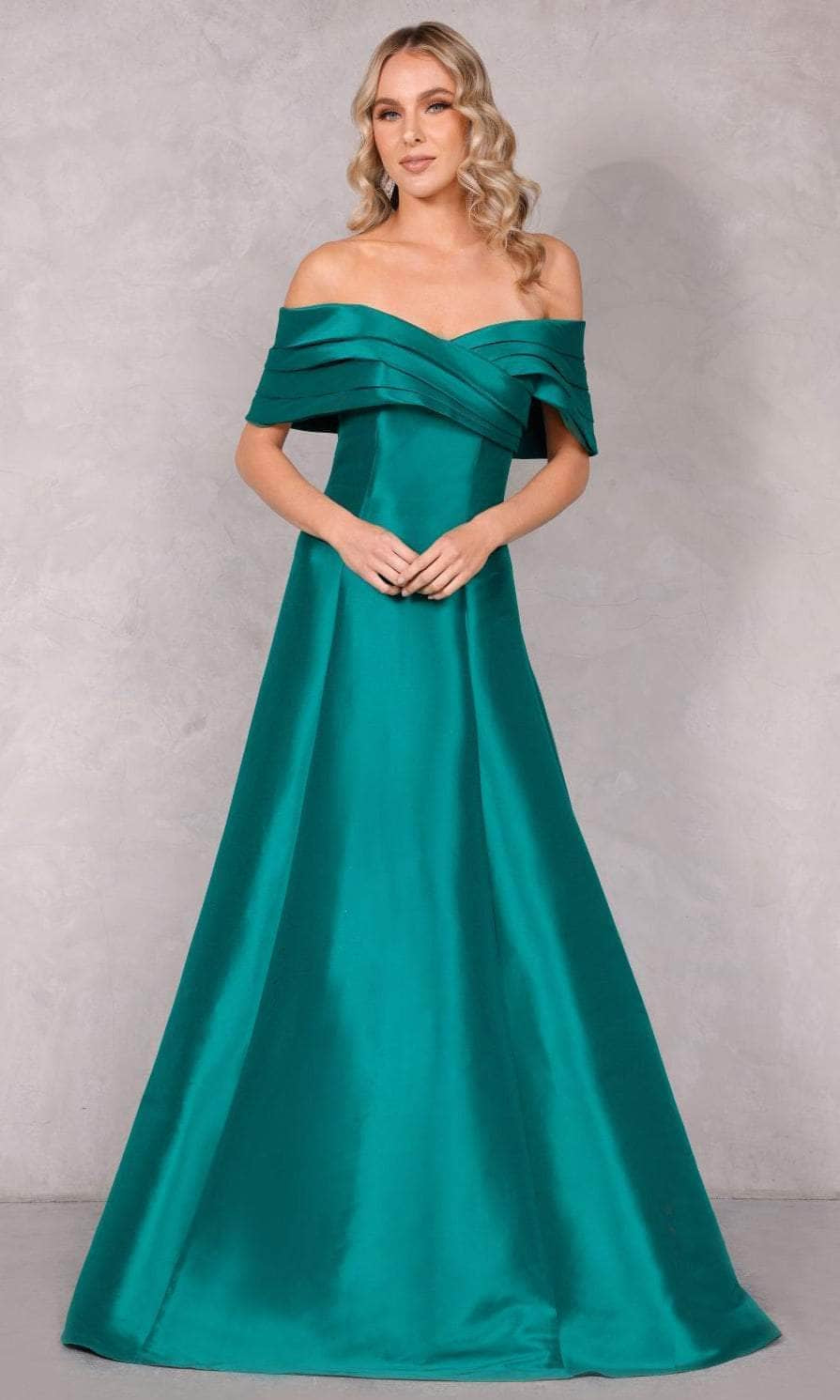 Terani Couture 2112M5404 - Pleated Off Shoulder Prom Dress - designer prom dress at Silhouette Dresses