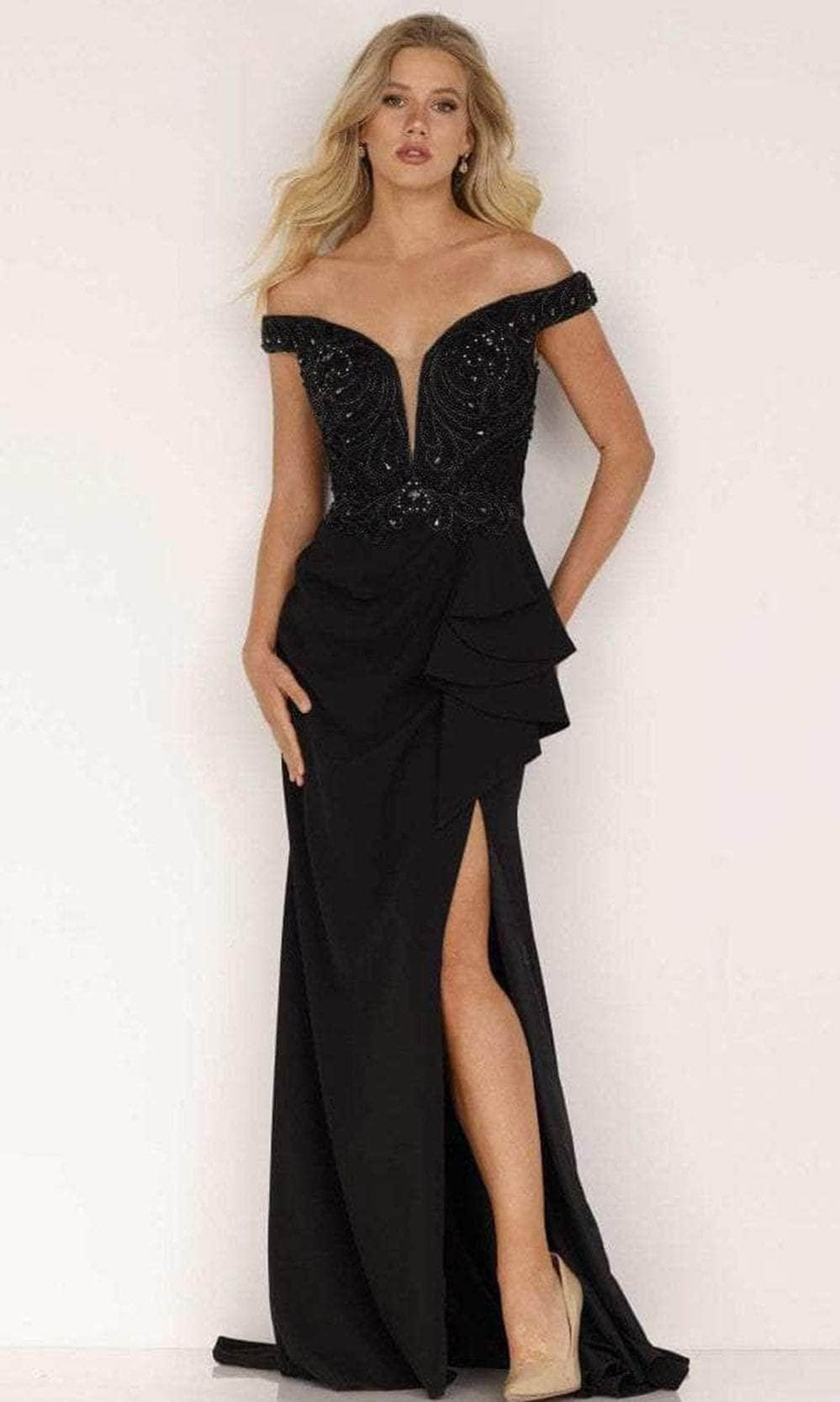 Terani Couture 2221M0381 - Off Shoulder Draped Evening Dress - designer evening gown at Silhouette Dresses