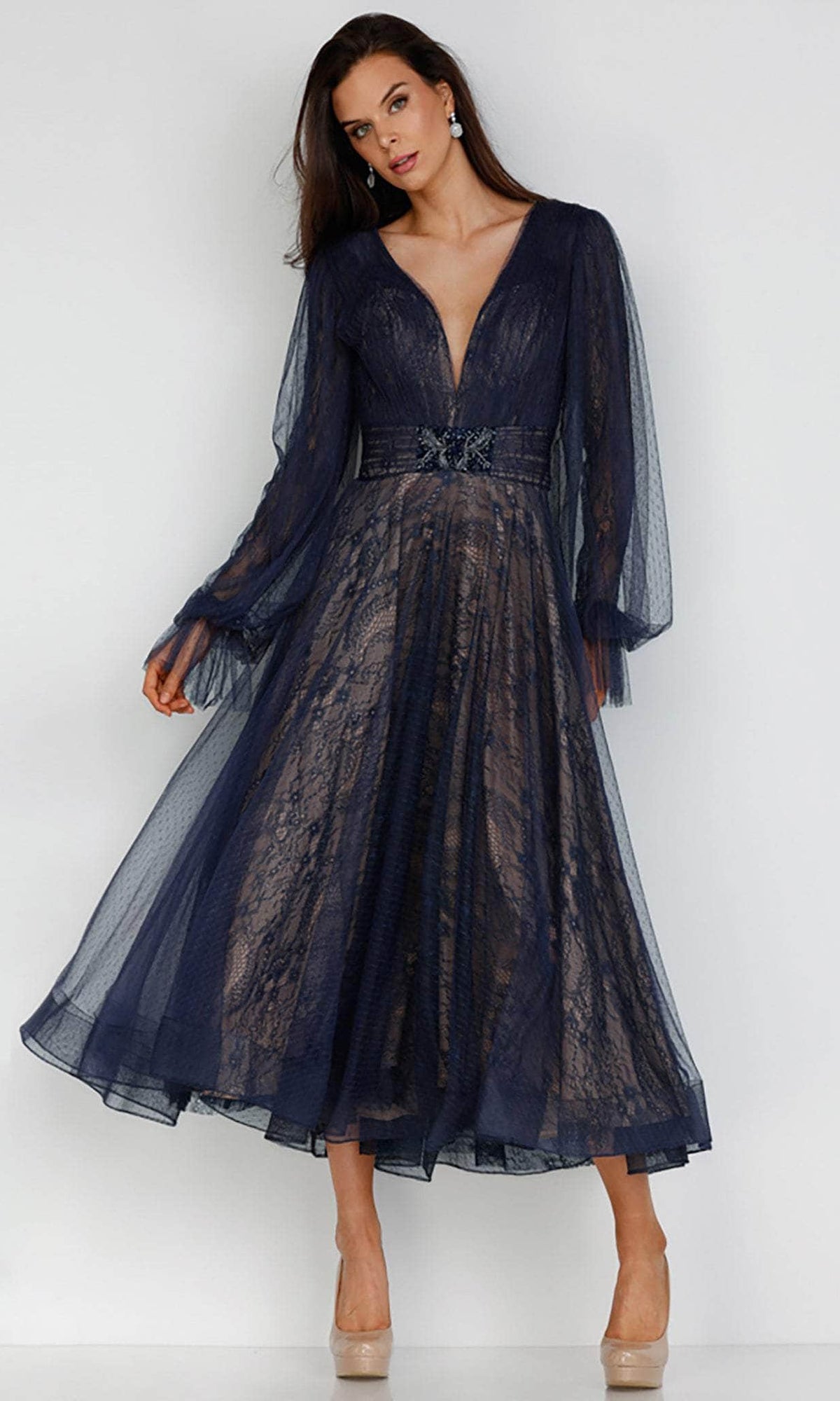 Terani Couture 231C0224 - Bishop Sleeve Lace Cocktail Dress - designer cocktail dress at Silhouette Dresses