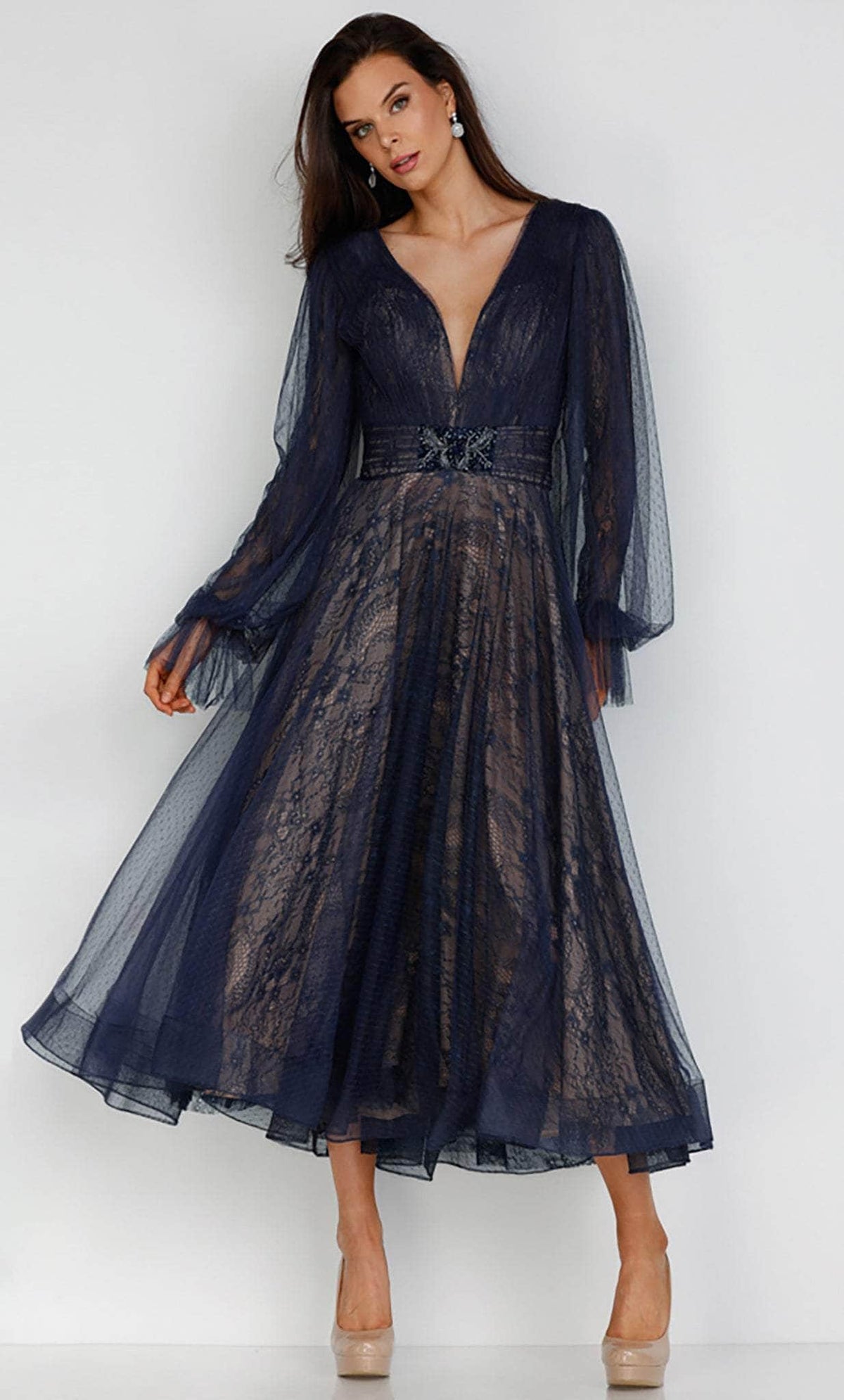 Terani Couture 231C0224 - Tea Length Gossamer Dress - designer cocktail dress at Silhouette Dresses