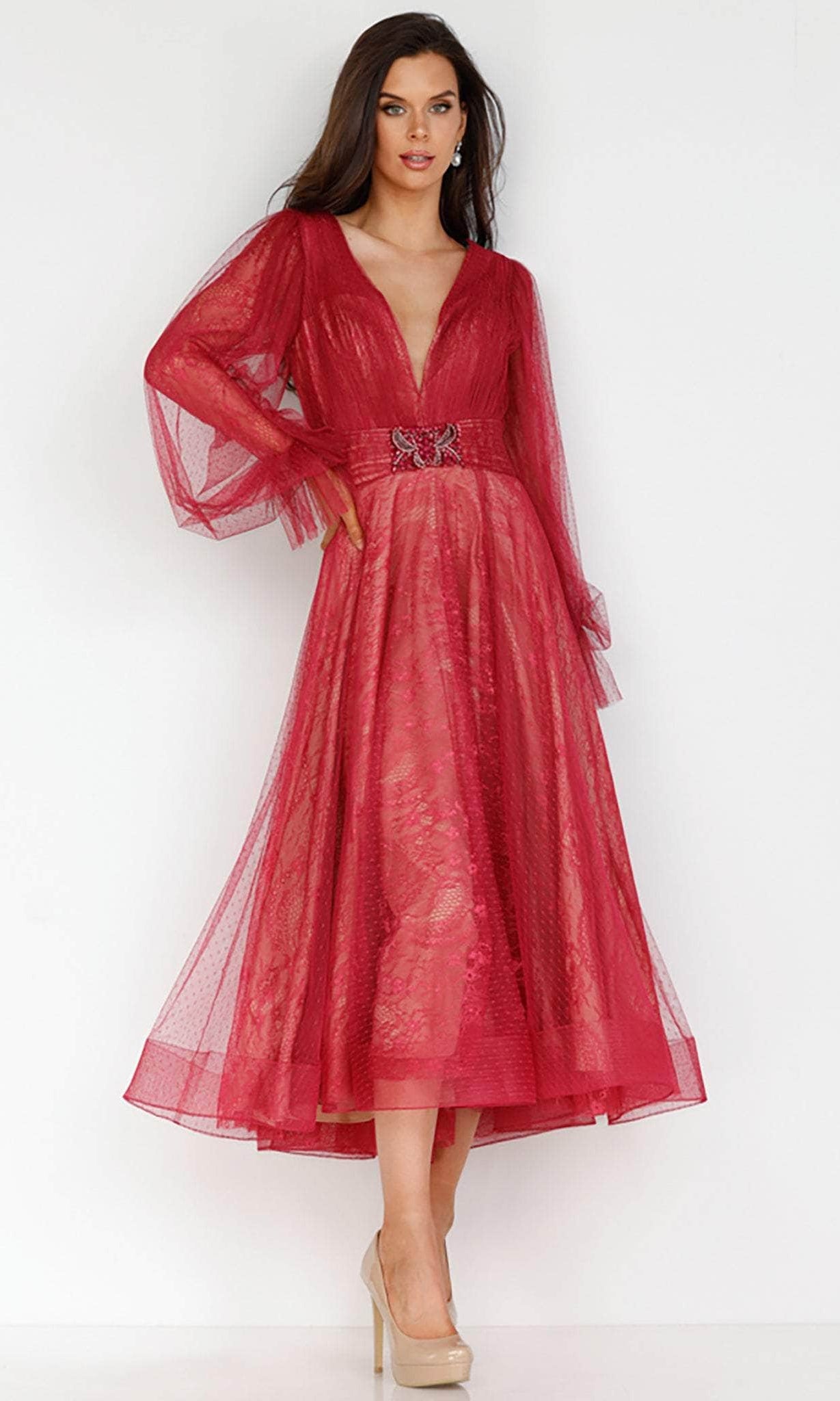 Terani Couture 231C0224 - Tea Length Gossamer Dress - back view