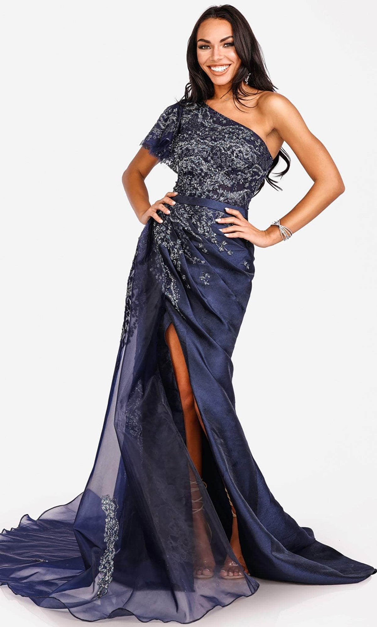 Terani Couture 231E0517 - Ruffled Asymmetrical Prom Gown - designer prom dress at Silhouette Dresses