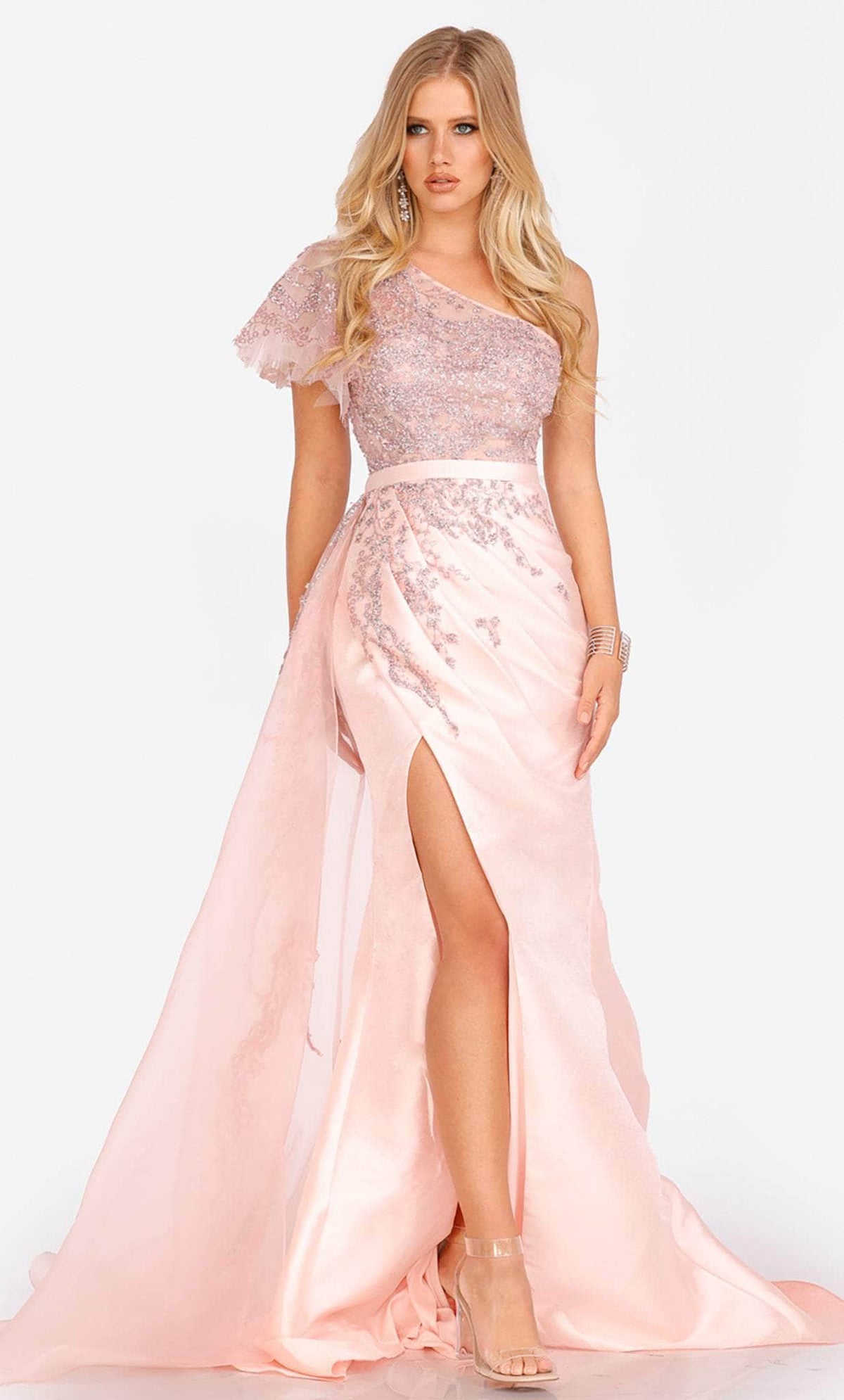 Terani Couture 231E0517 - Ruffled One-Sleeve Asymmetrical Prom Gown - designer prom dress at Silhouette Dresses