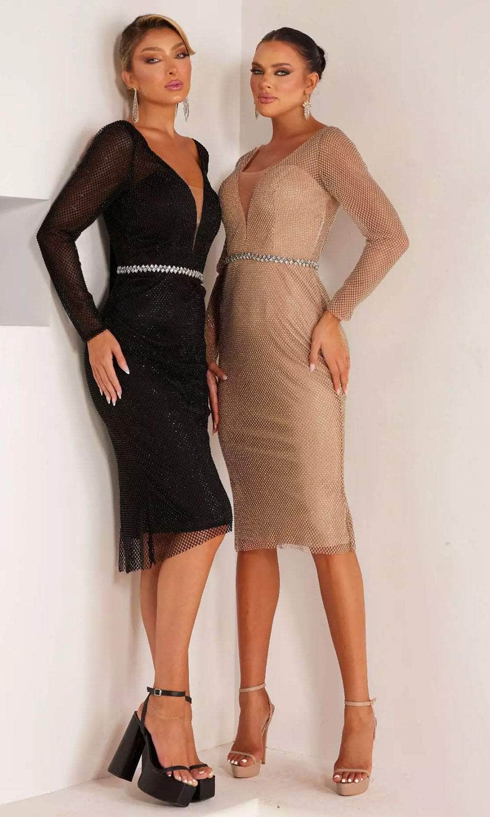 Terani Couture 232C1105 - Knee-Length Fishnet Evening Dress - view 5