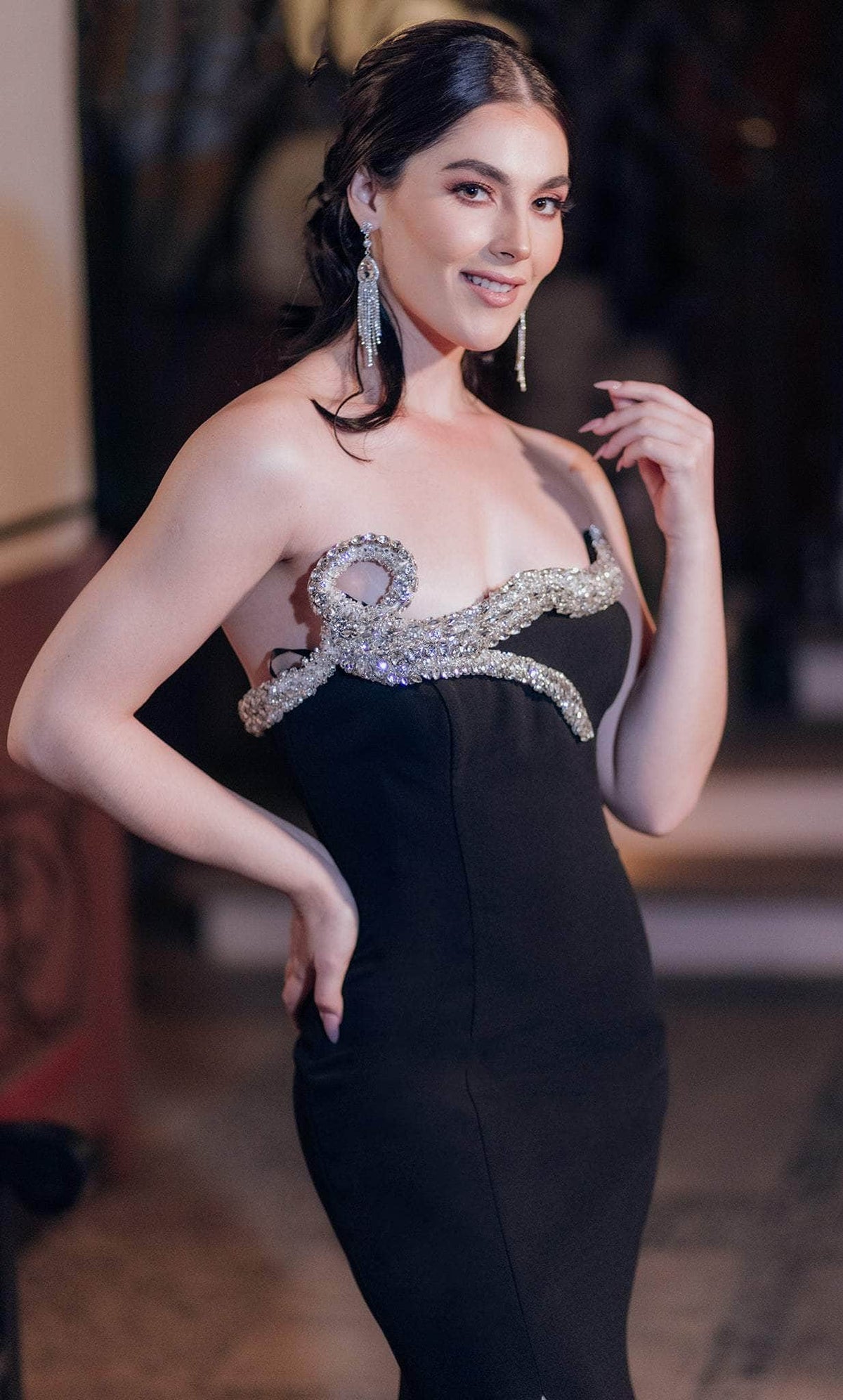 Terani Couture 232E1296 - Gleaming Beaded Neckline Strapless Evening Dress - back view