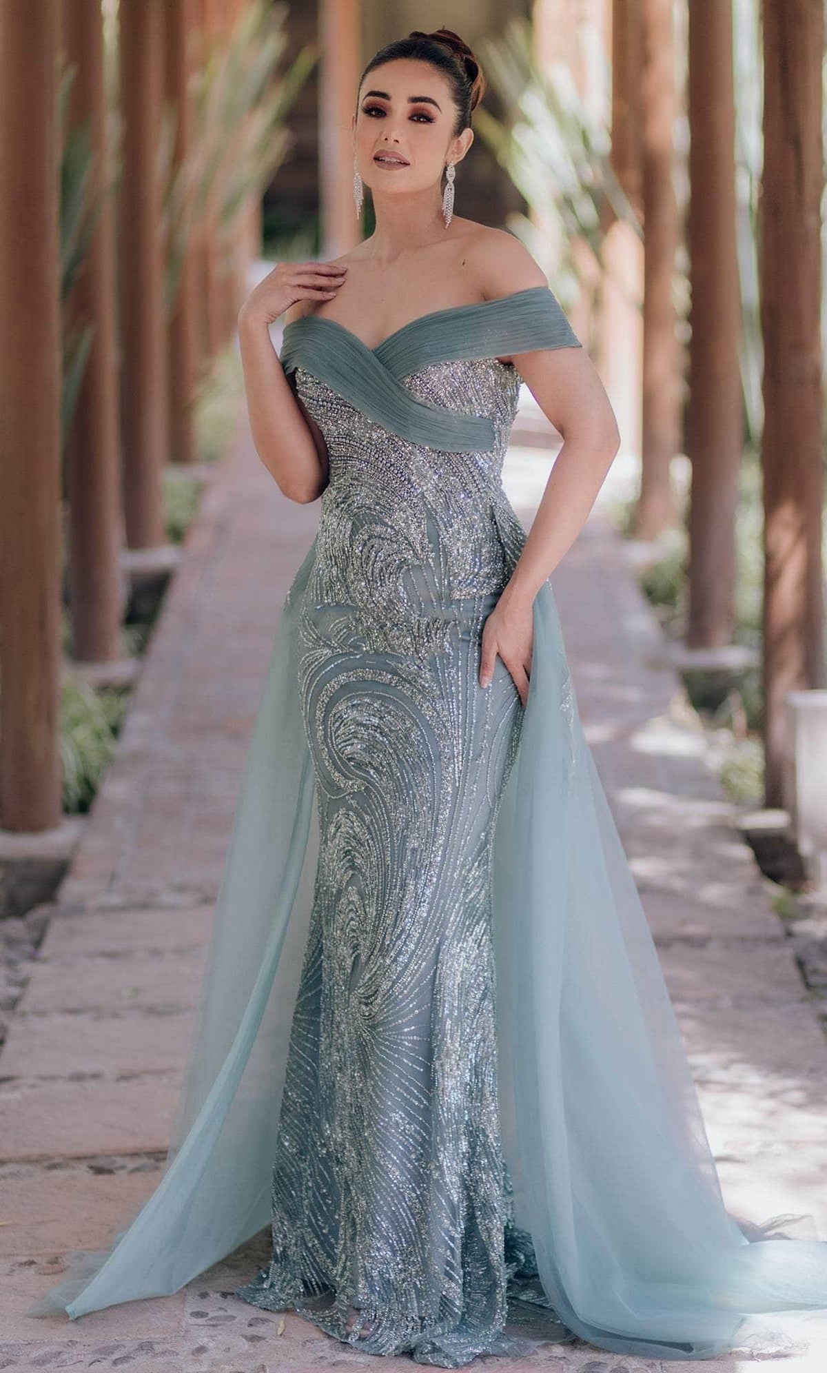 Terani Couture 232E1334 - Off Shoulder Overskirt Evening Gown - designer evening gown at Silhouette Dresses