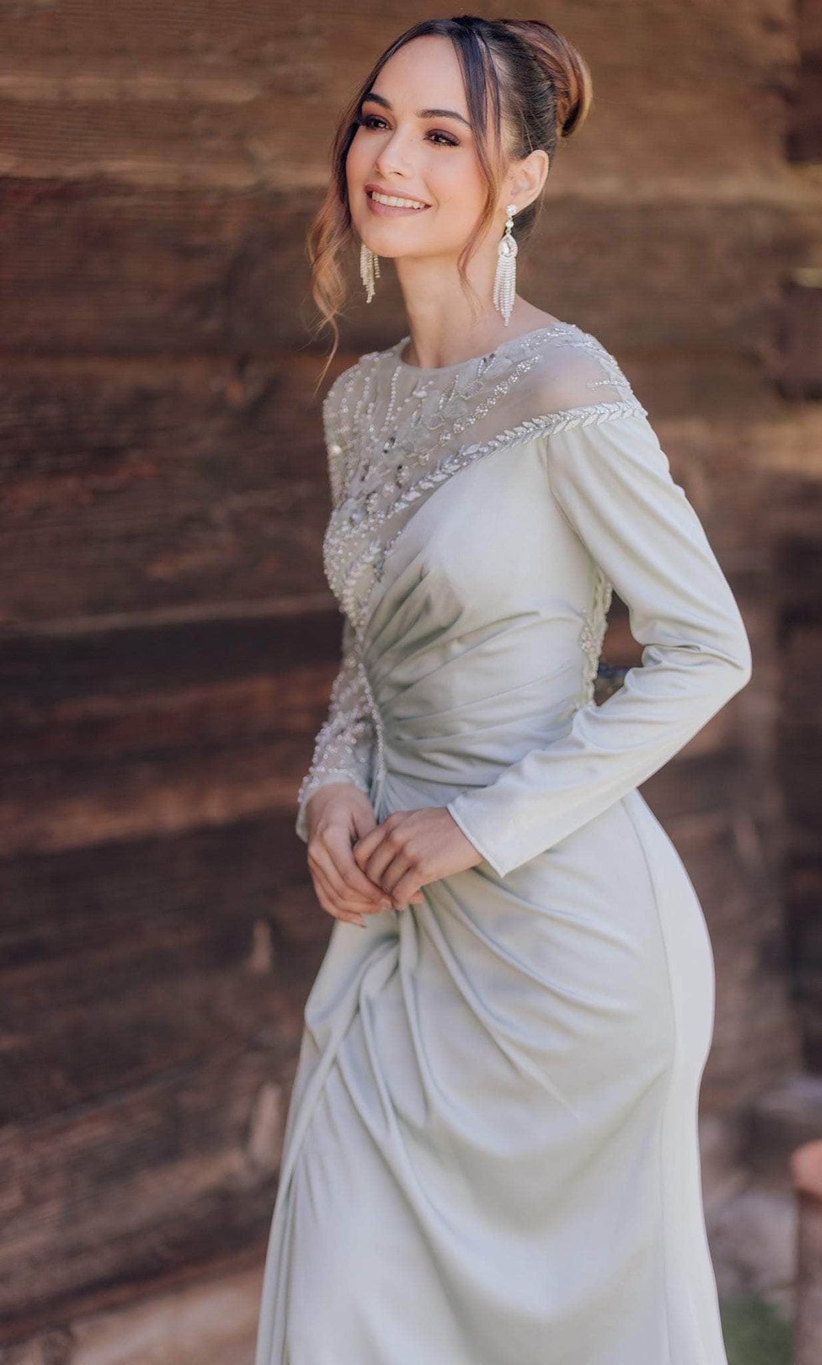 Terani Couture 232E1335 - Embellished Long Sleeve Evening Dress