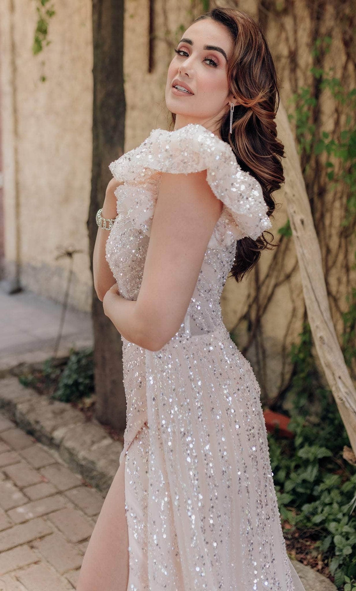 Terani Couture 232GL1479 - Sequin Embellished One Sleeve Evening Gown - back view