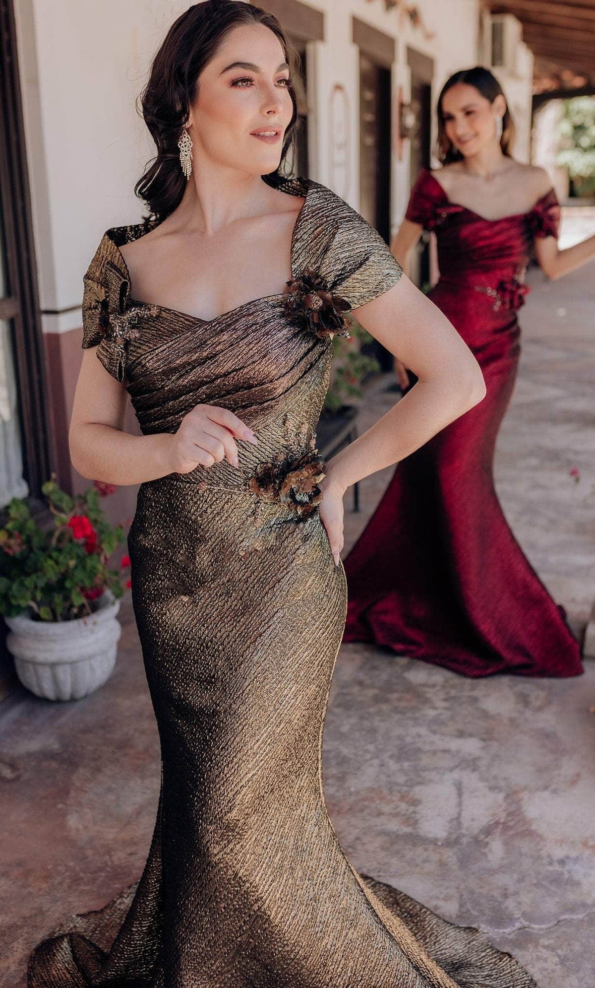 Terani Couture 232M1518 - Pleated Bodice Off-Shoulder Prom Gown