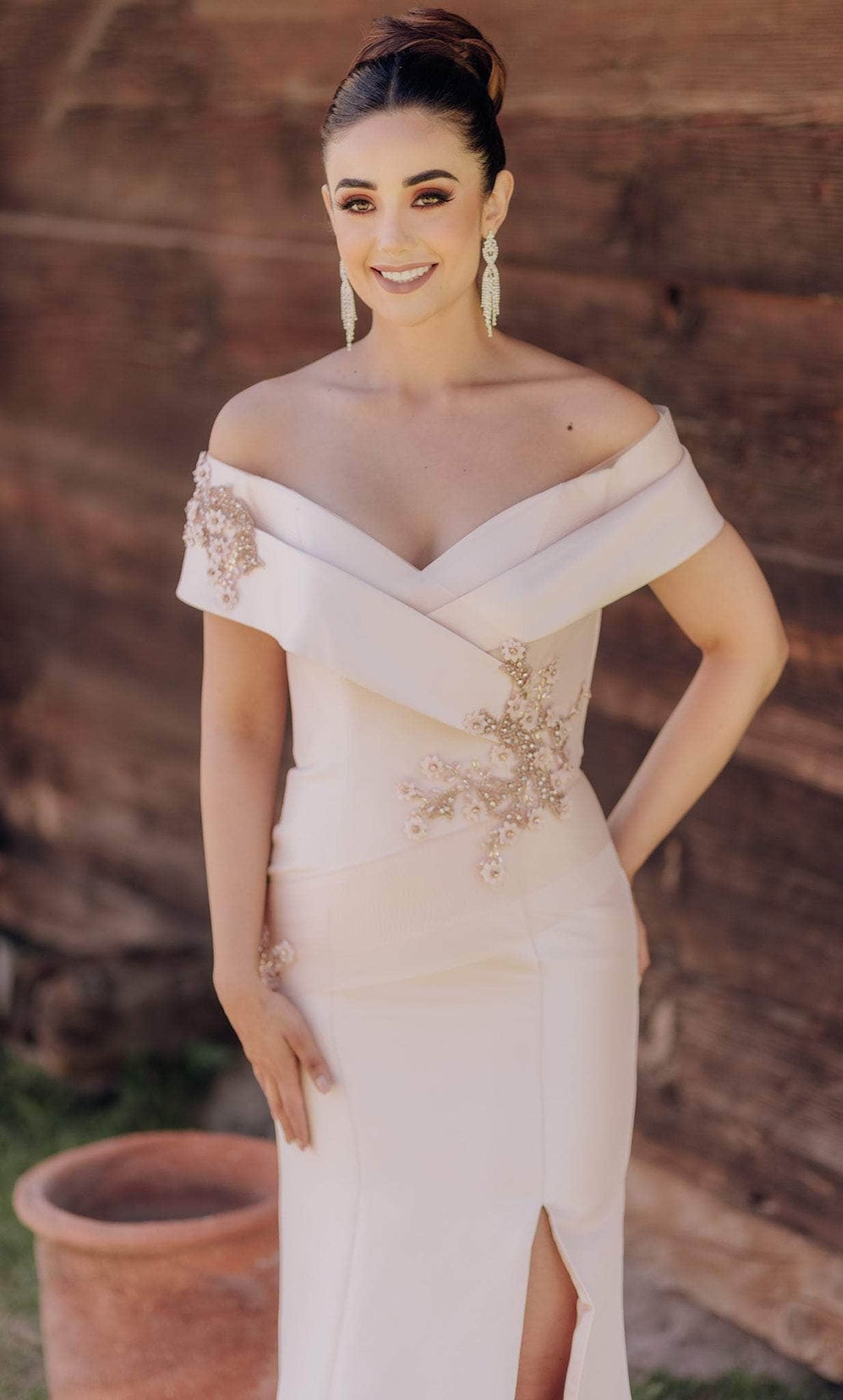 Terani Couture 232M1530 - Pleated V-Neck Evening Gown - back view