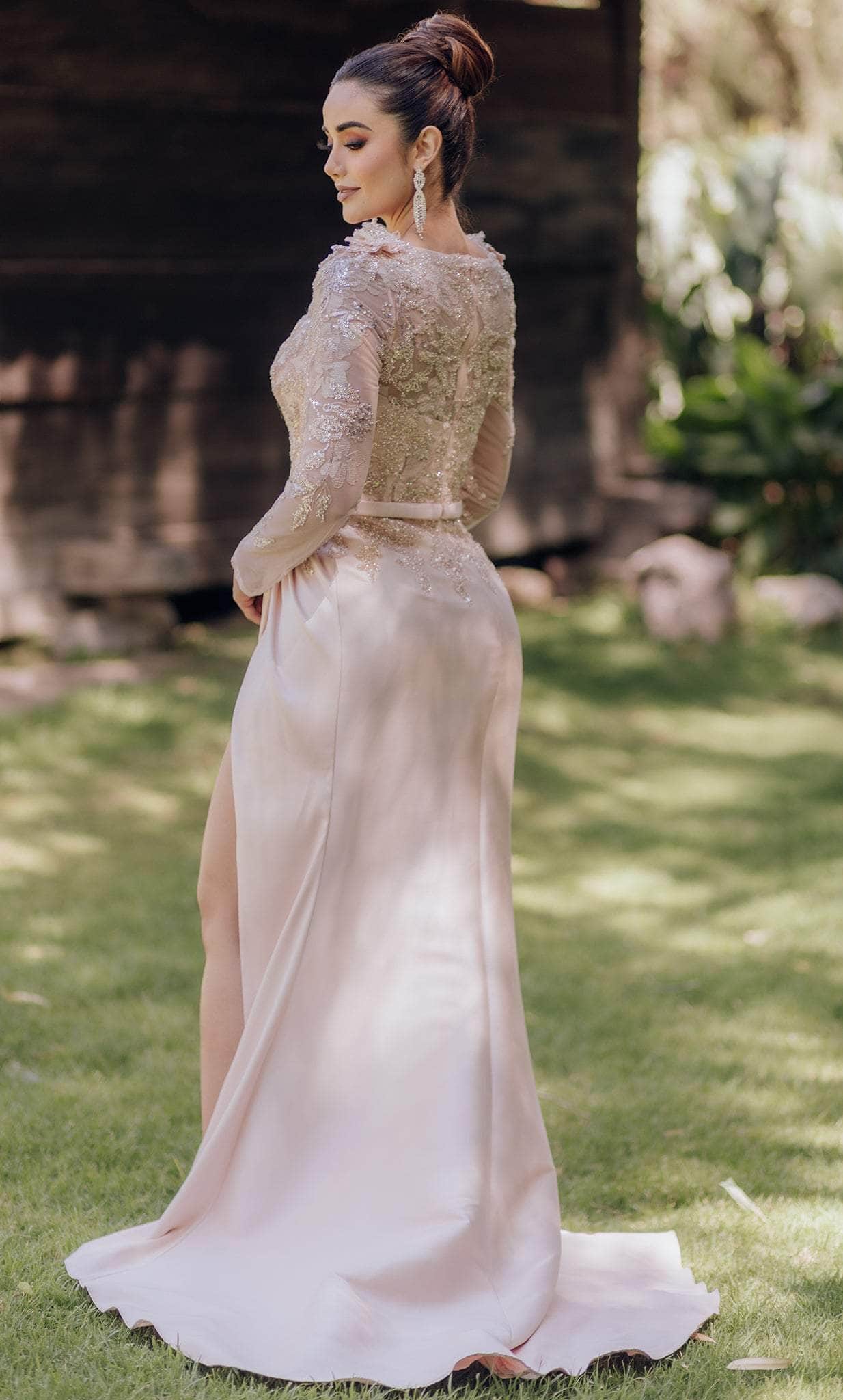 Terani Couture 232M1557 - Bateau Floral Appliqued Evening Gown - back view