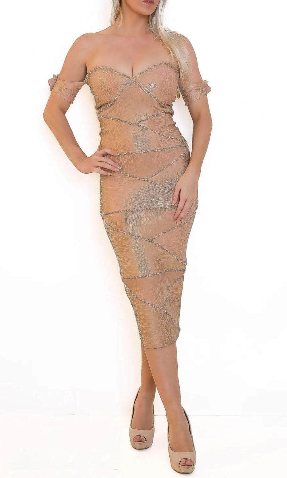 Terani Couture 241C2318 - Sweetheart Fitted Tea-Length Dress - detail view