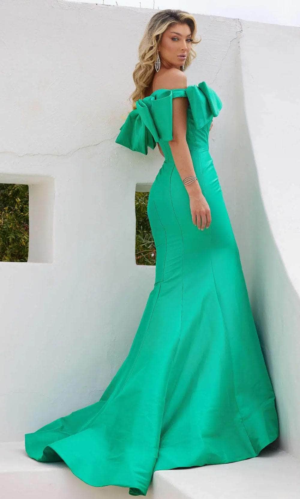 Terani Couture 241E2407 - Bow Off Shoulder Evening Dress - back view