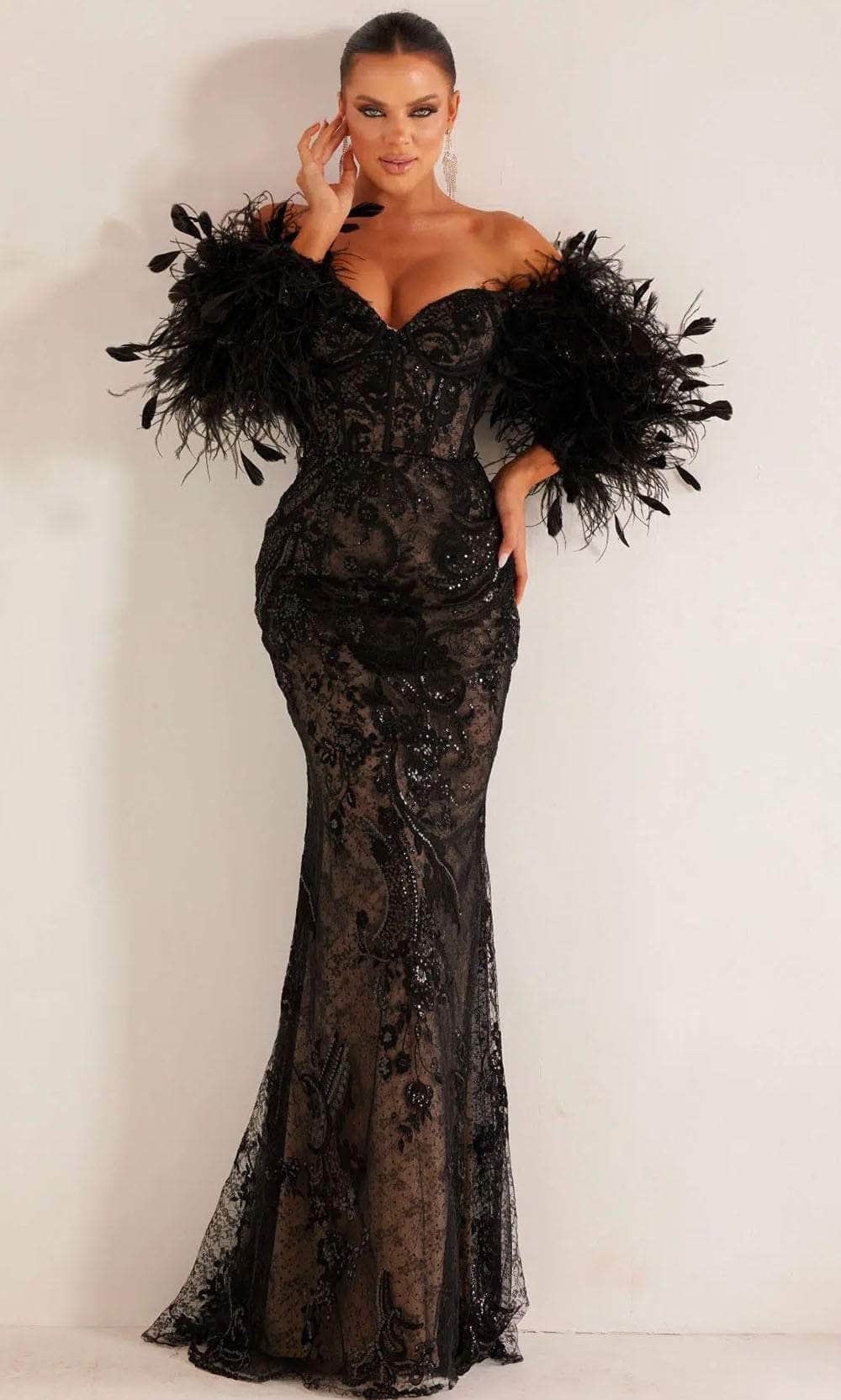 Terani Couture 241E2479 - Embroidered Off-Shoulder Evening Dress - designer evening gown at Silhouette Dresses