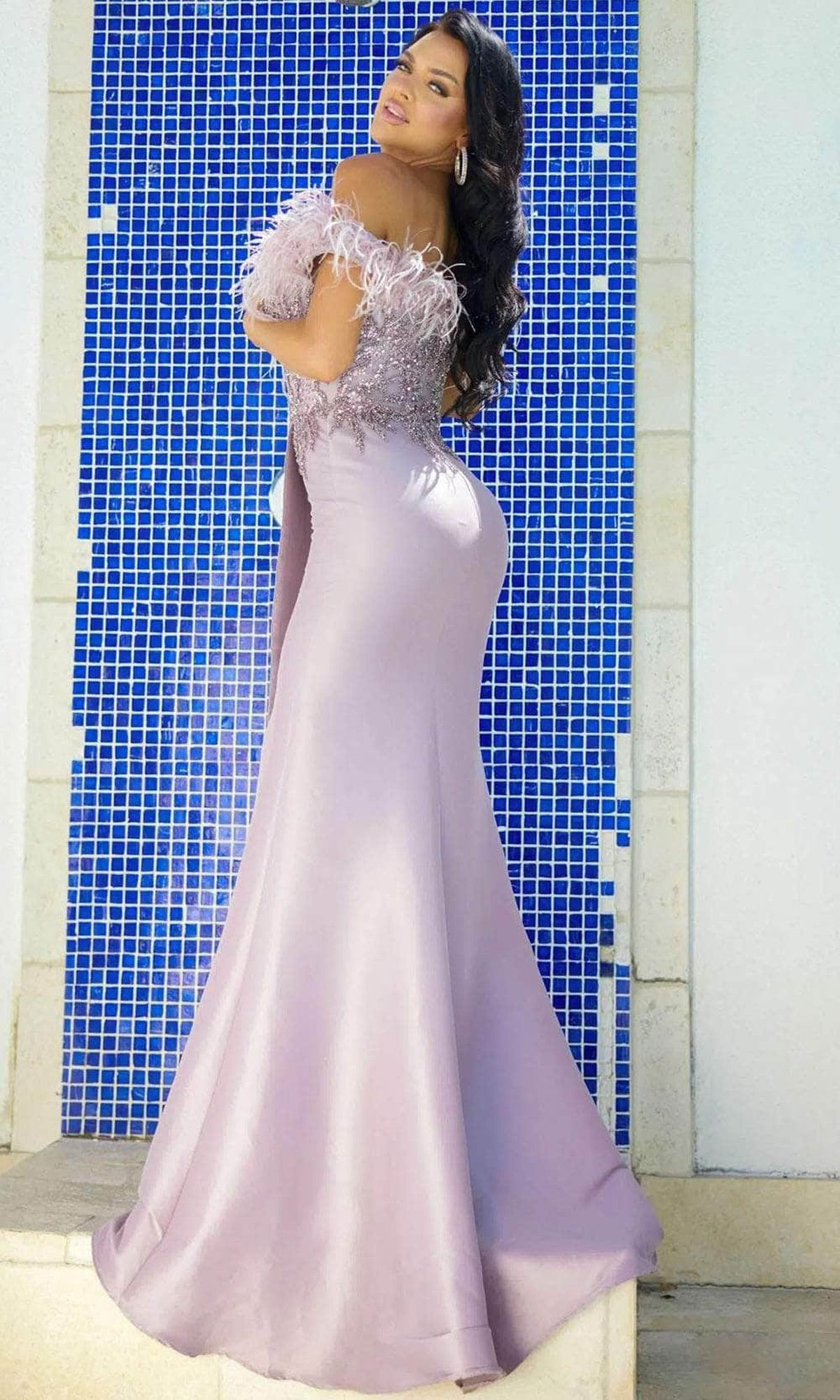 Terani Couture 241E2490 - Feather Fringed Mermaid Evening Dress