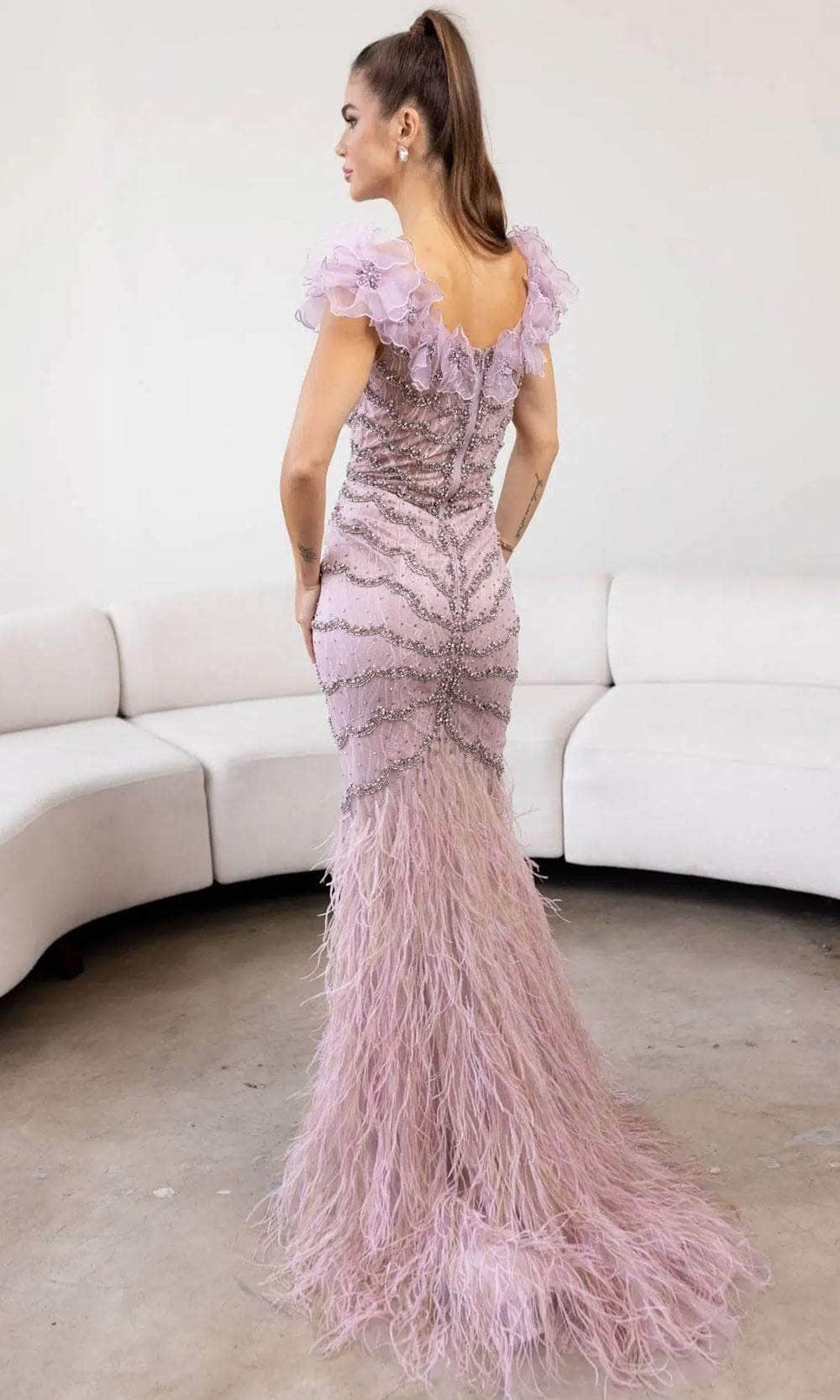 Terani Couture 241GL2630 - Beaded V-Neck Prom Dress - back view