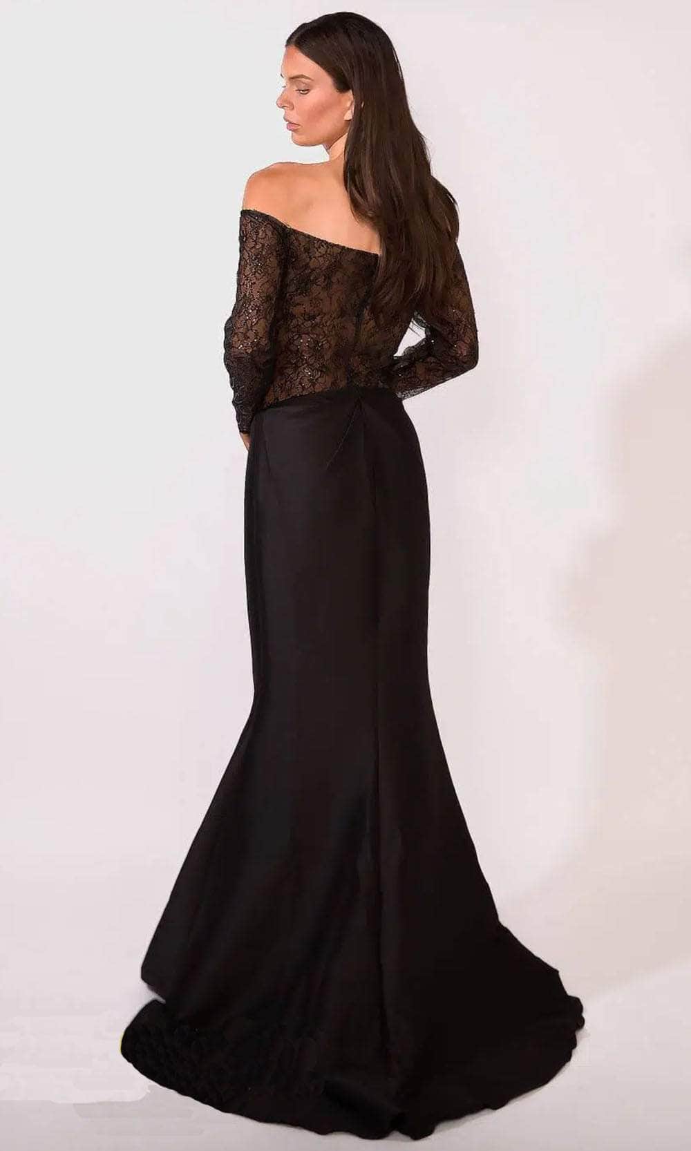 Terani Couture 241M2734 - Long Sleeves Off-Shoulder Evening Dress - detail view