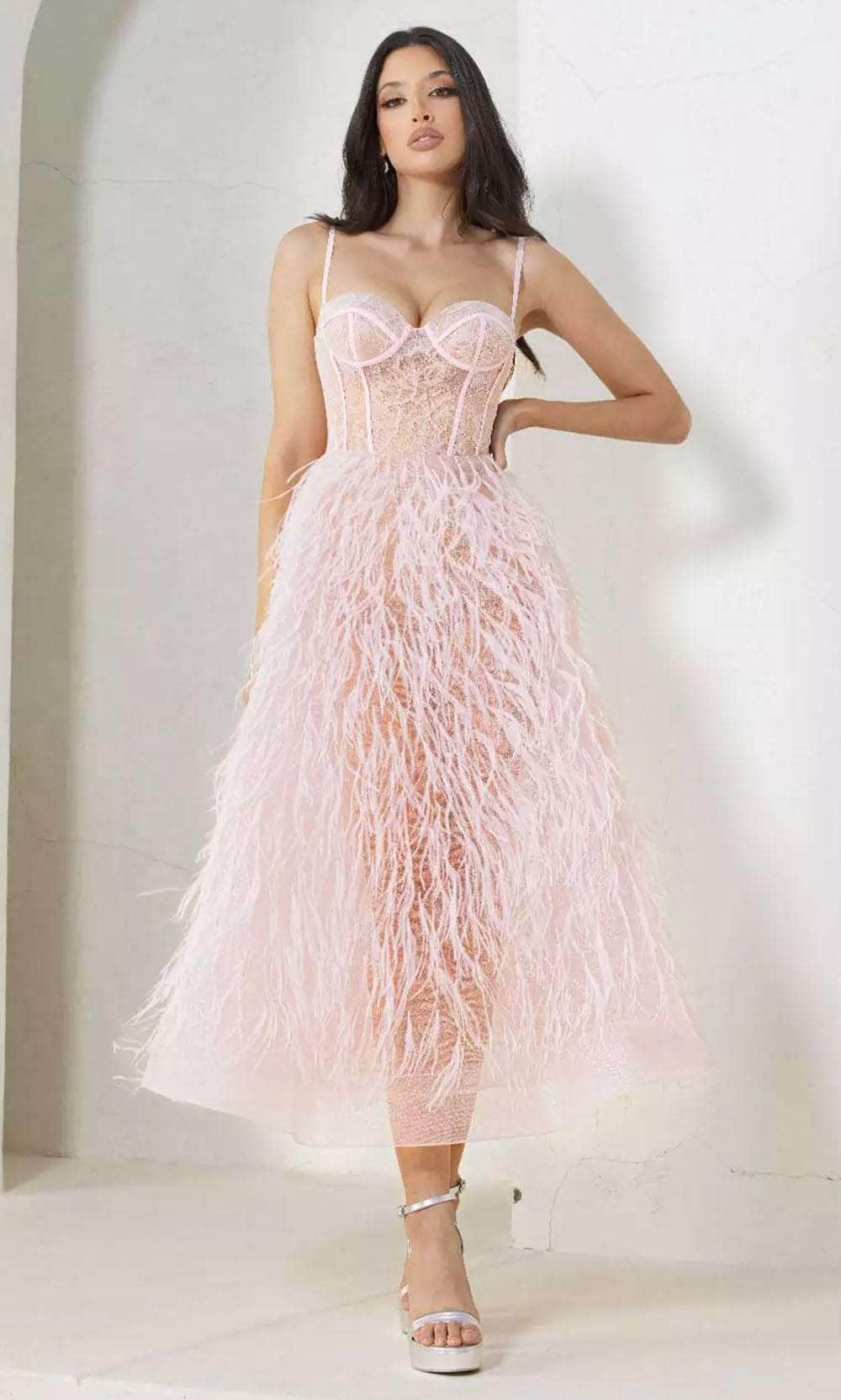 Terani Couture 241P2022 - Feather Corset Prom Dress - designer prom dress at Silhouette Dresses