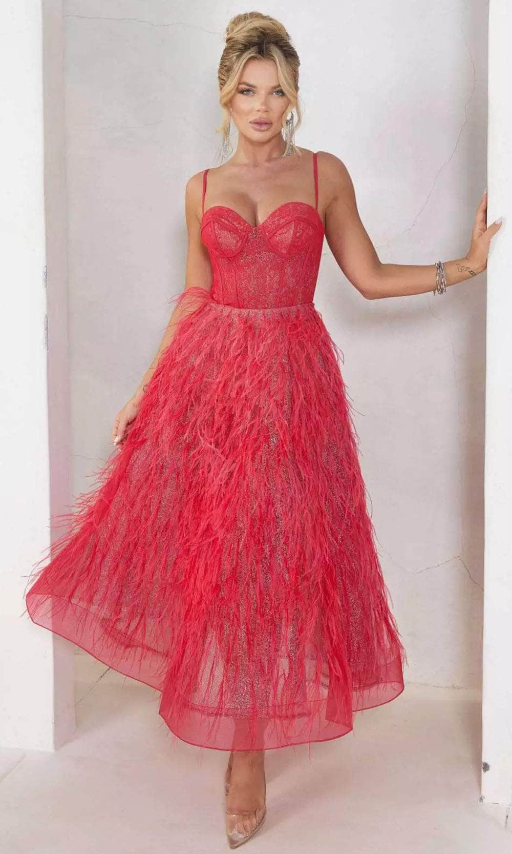 Terani Couture 241P2022 - Feather Corset Prom Dress - back view
