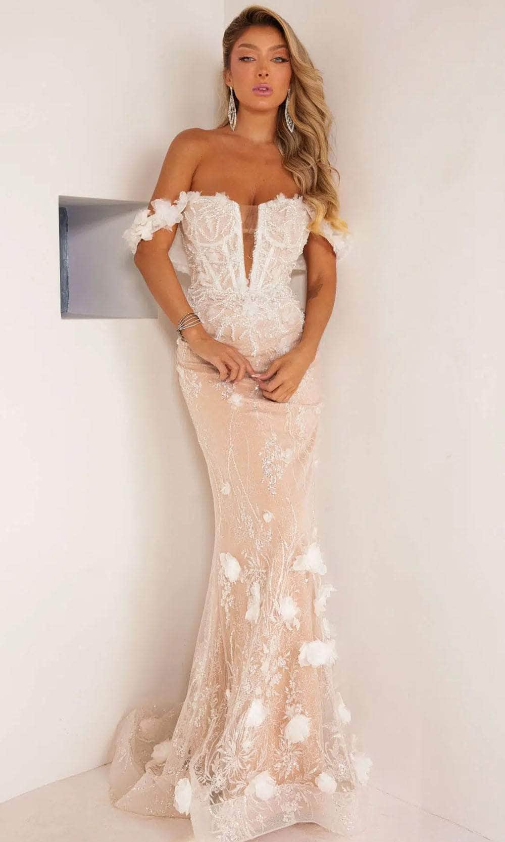 Terani Couture 241P2024 - Off-Shoulder 3D Floral Embellished Prom Dress - designer prom dress at Silhouette Dresses