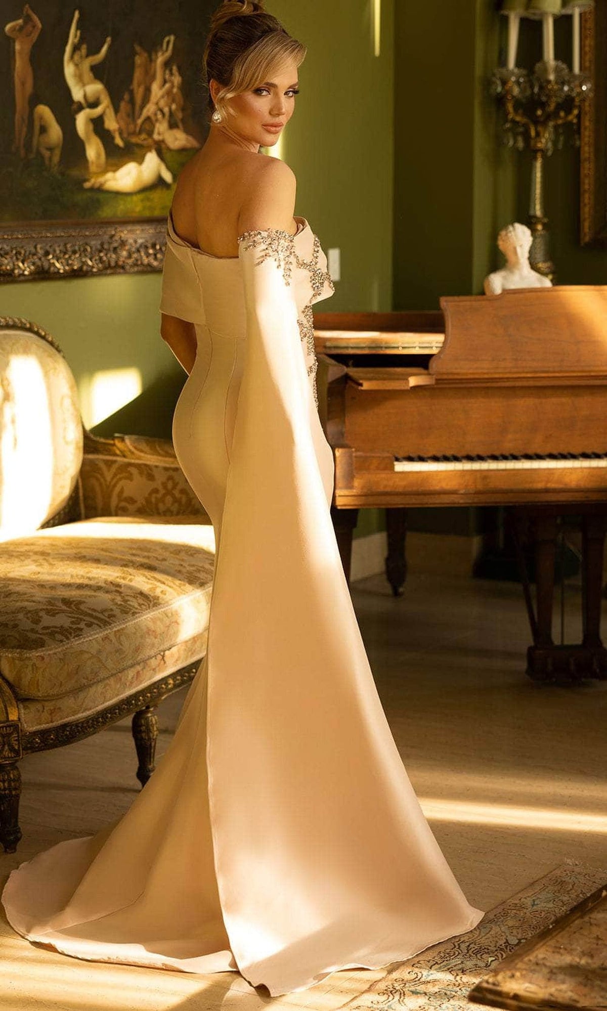Terani Couture 242M3311 - Asymmetric Evening Gown with Cape Sleeve