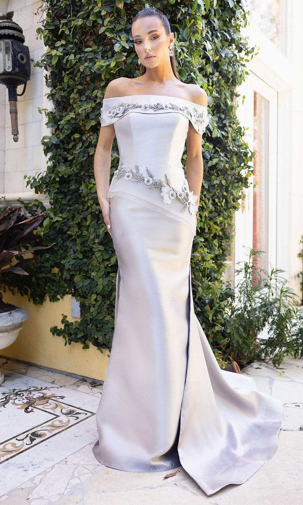 Terani Couture 242M3356 - Floral Applique Off Shoulder Evening Gown - view 8