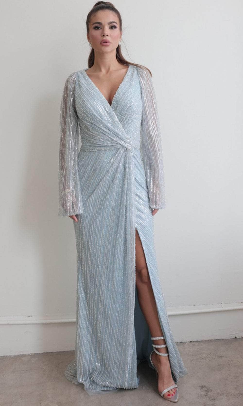 Terani Couture 242M3360 - Sequined Long Bell Sleeve Evening Gown - view 9