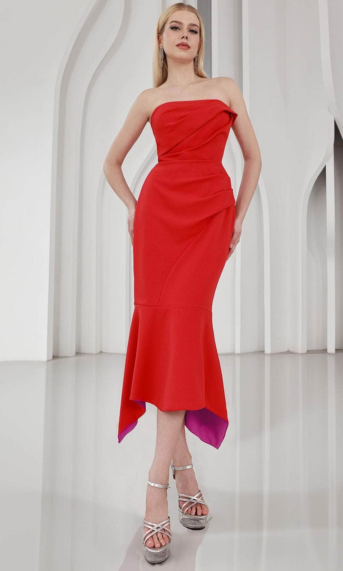 Terani Couture 251C4173 - Straight Neck Stretch Twill Evening Dress