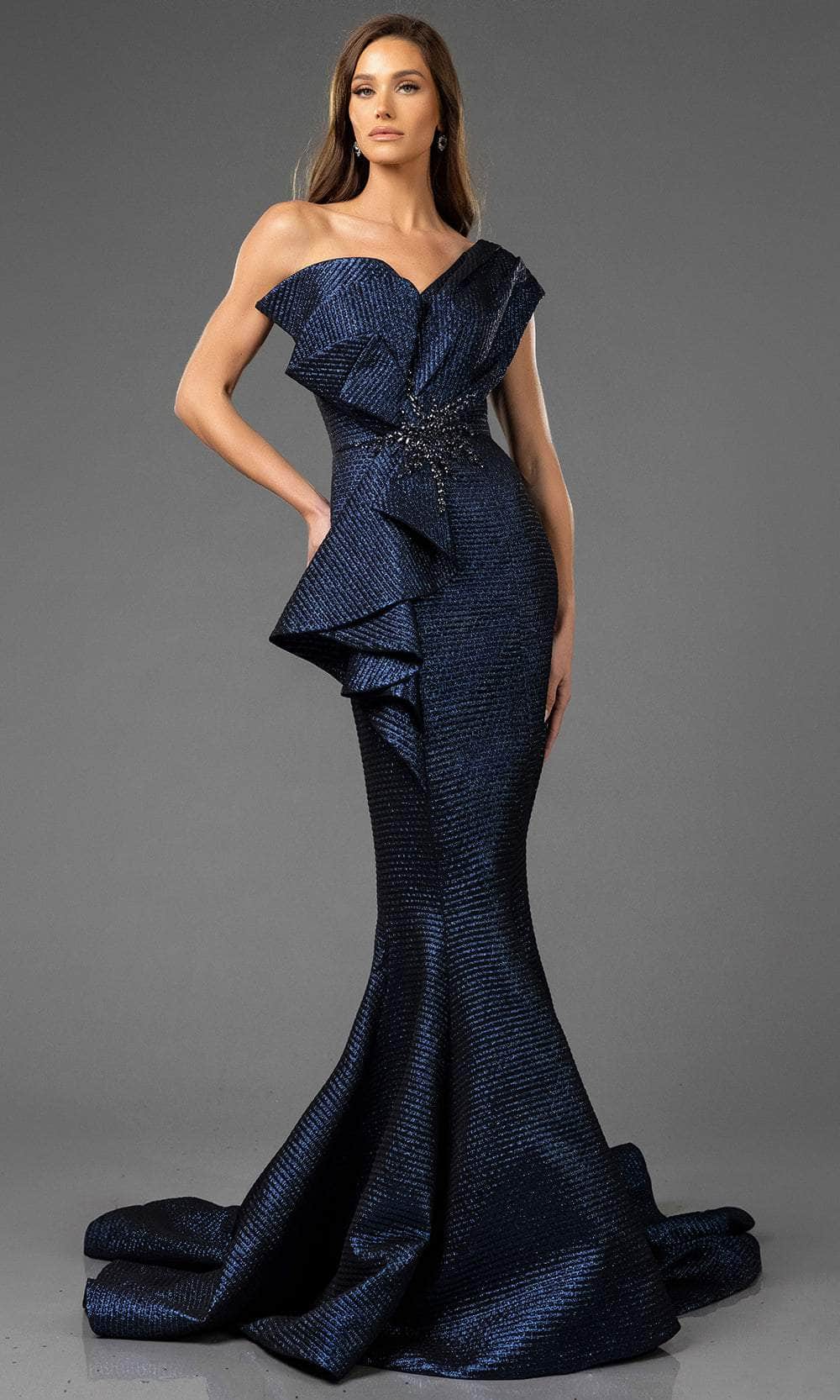 Terani Couture 251E4201 - Ruffled Peplum Jacquard Evening Gown - view 5