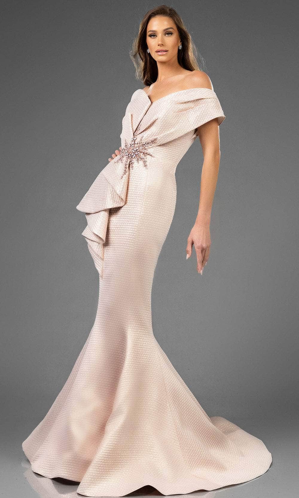 Terani Couture 251E4201 - Ruffled Peplum Jacquard Evening Gown - view 7