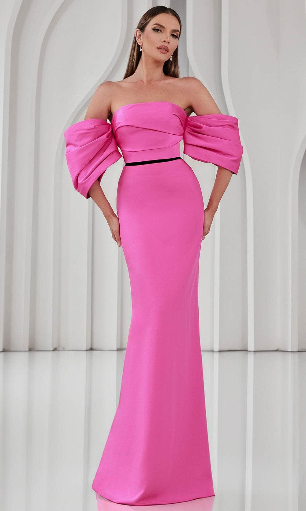 Terani Couture 251E4204 - Off Shoulder Sleeve Satin Evening Gown - view 6