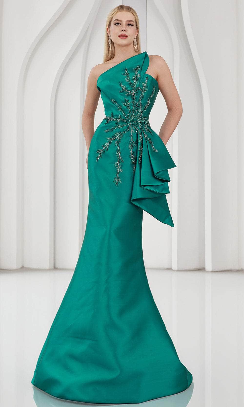 Terani Couture 251E4265 - Beaded Applique Asymmetric Evening Gown - back view