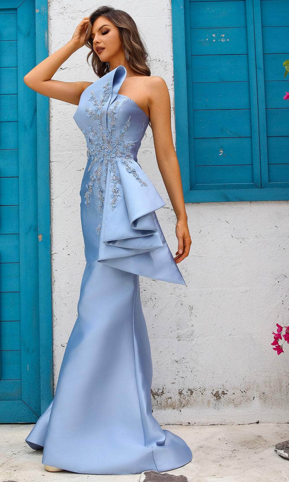 Terani Couture 251E4265 - Beaded Applique Asymmetric Evening Gown - view 6