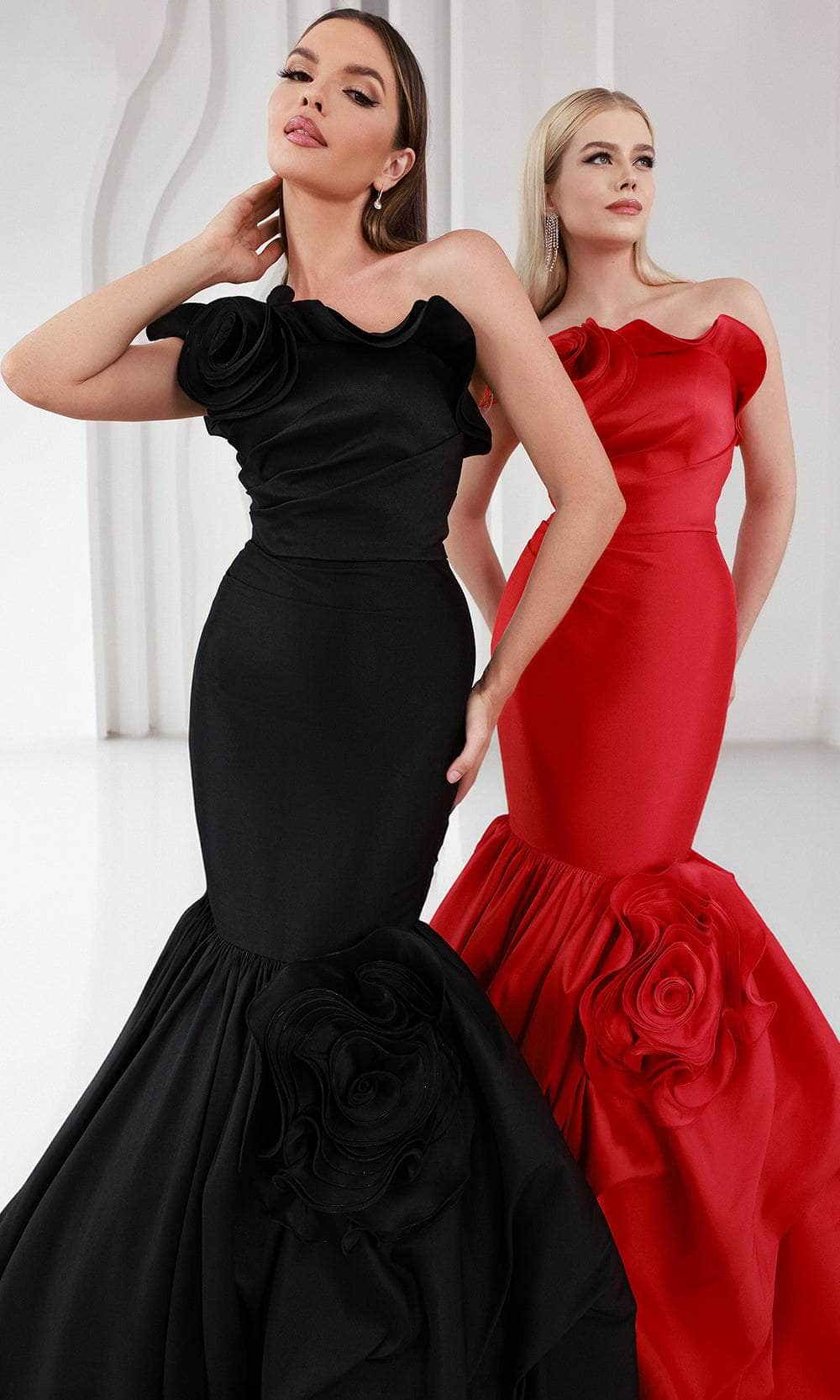 Terani Couture 251E4272 - Ruffles Asymmetric Trumpet Evening Dress - detail view