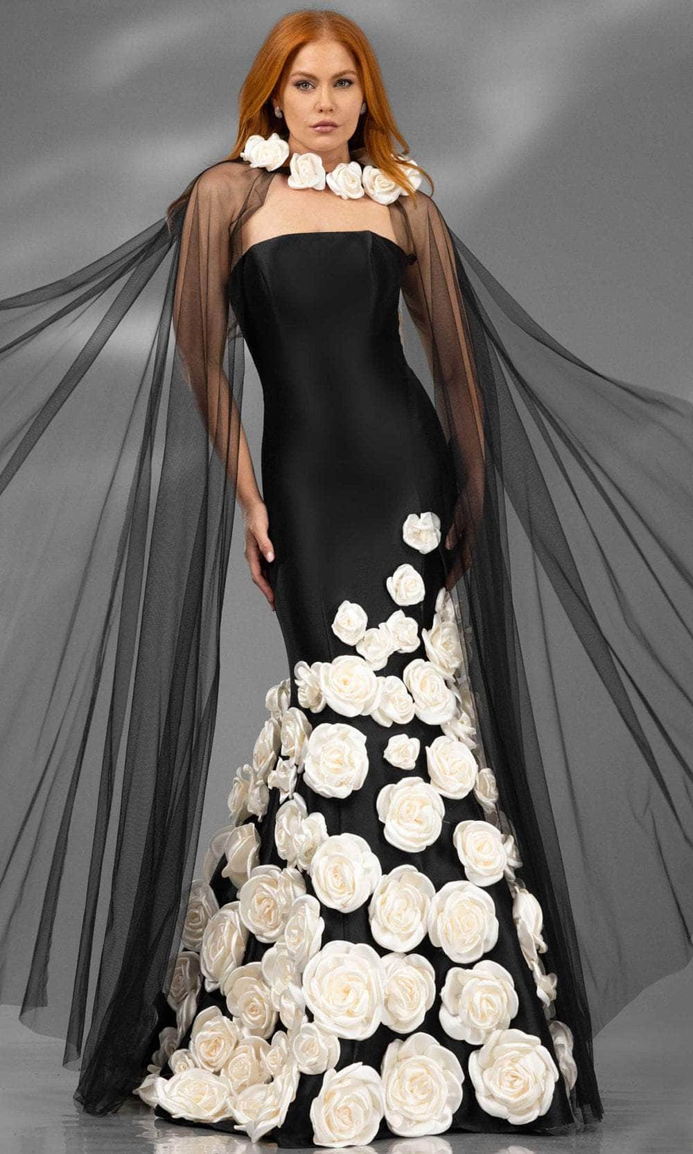 Terani Couture 251GL4184 - Floral Appliqued Straight Neck Evening Gown - view 7