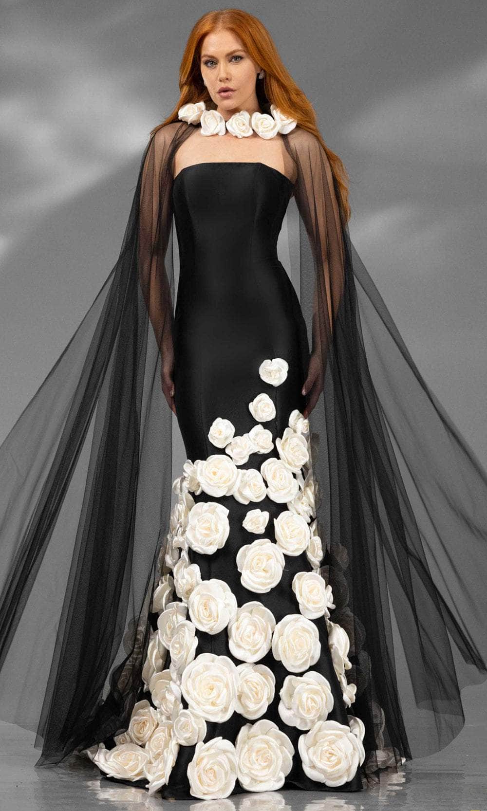 Terani Couture 251GL4184 - Floral Appliqued Straight Neck Evening Gown - view 6