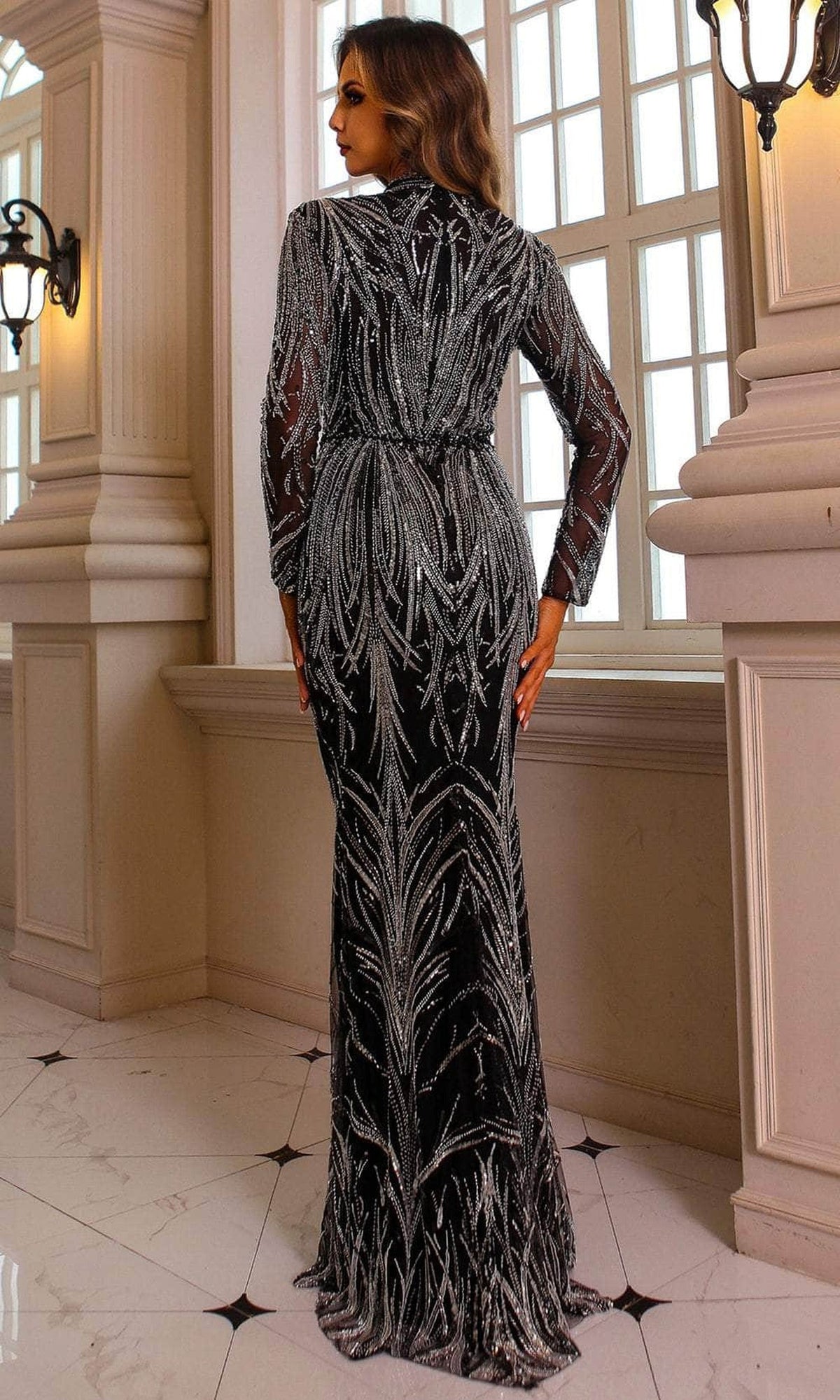 Terani Couture 251GL4311 - Long Sleeve Beaded Bodice Evening Dress