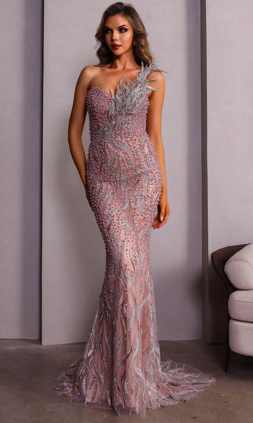 Terani Couture 251GL4315 - One Shoulder Trumpet Dress Clearance Sale - designer evening gown at Silhouette Dresses