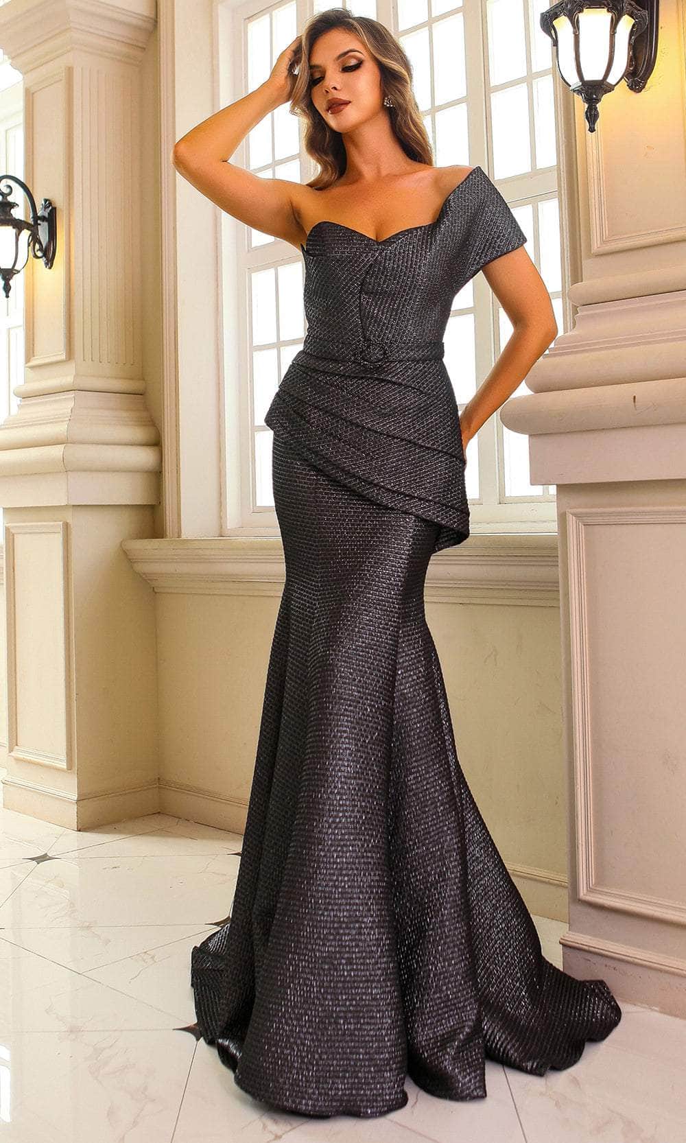 Terani Couture 251M4401 - Asymmetric Jacquard Trumpet Evening Dress - designer mother of the bride dress at Silhouette Dresse