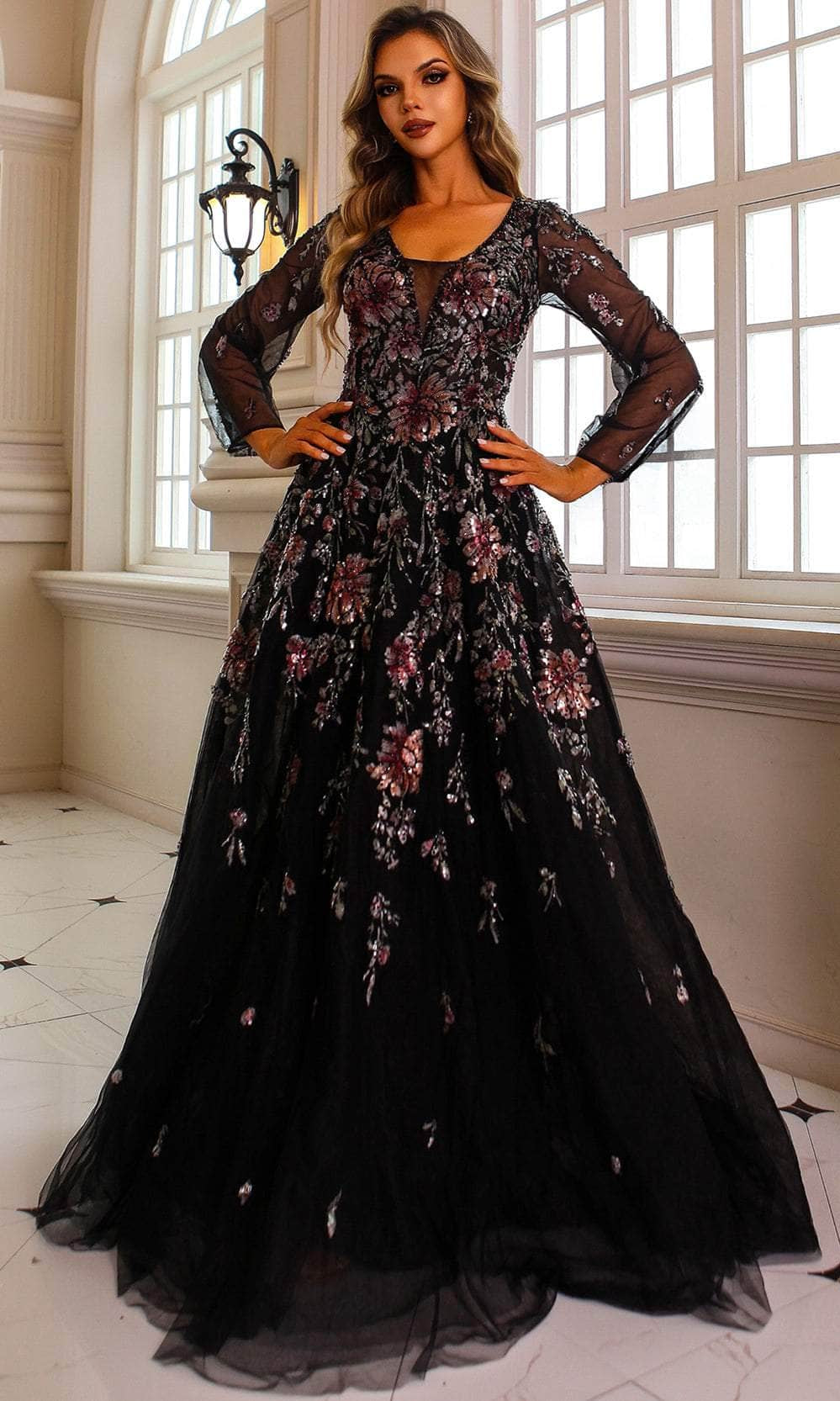 Terani Couture 251M4408 - Floral Beaded Sheer Ballgown Clearance Sale - designer mother of the bride dress at Silhouette Dres