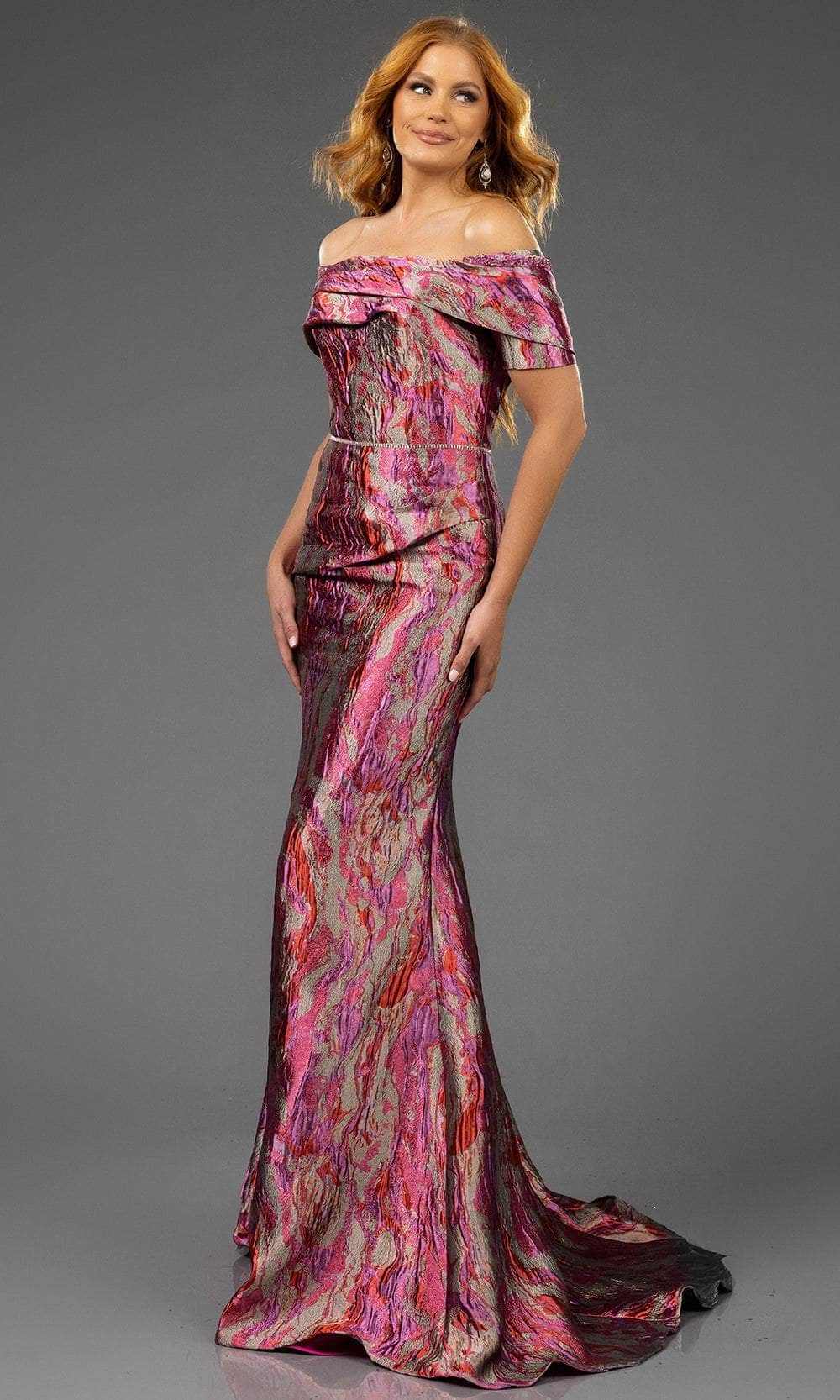 Terani Couture 251M4434 - Off Shoulder Lava Jacquard Evening Dress - detail view